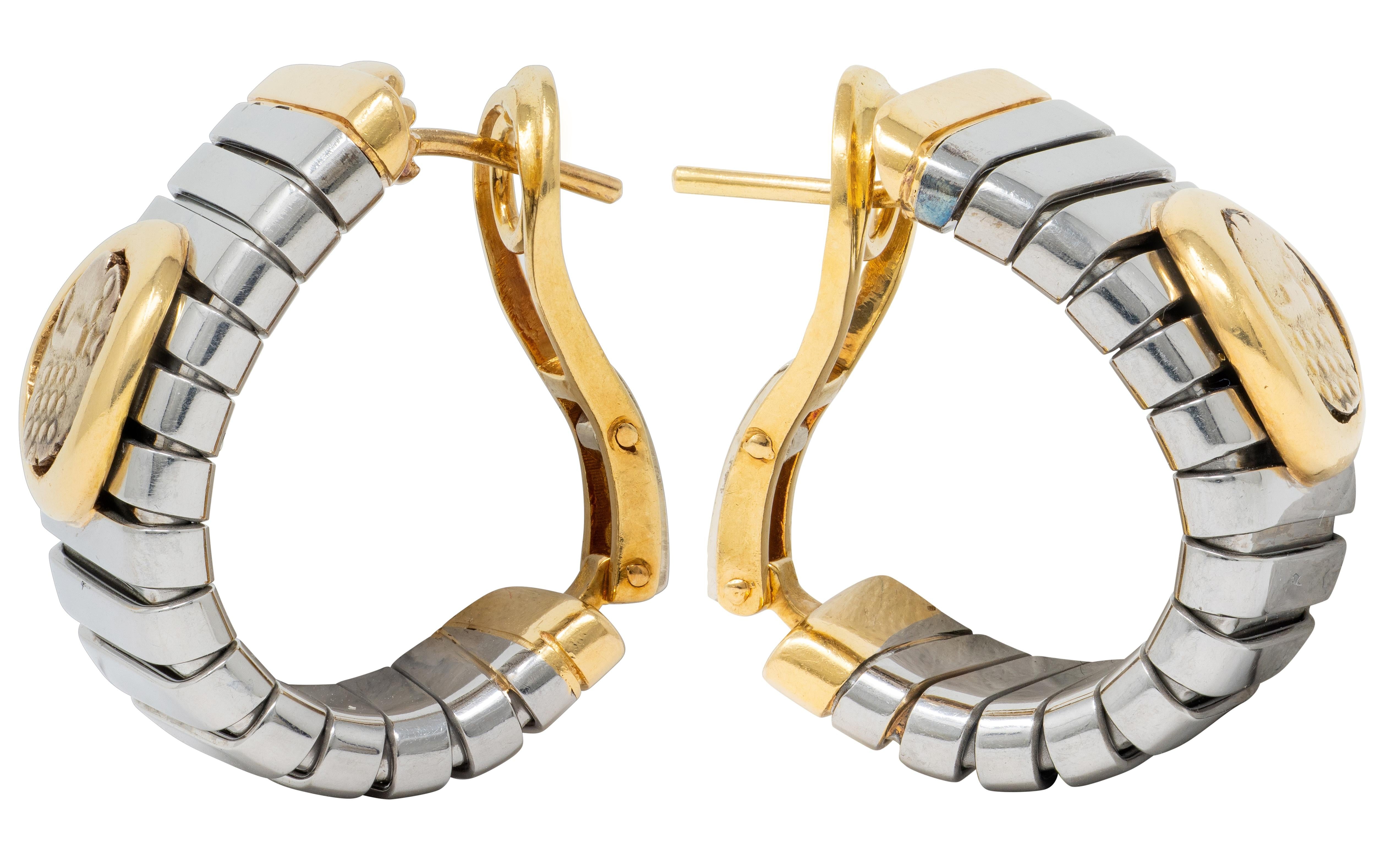 Bulgari 1980 Ancient Indian Coin 18K Gold Steel Vintage Tubogas Monete Earrings
