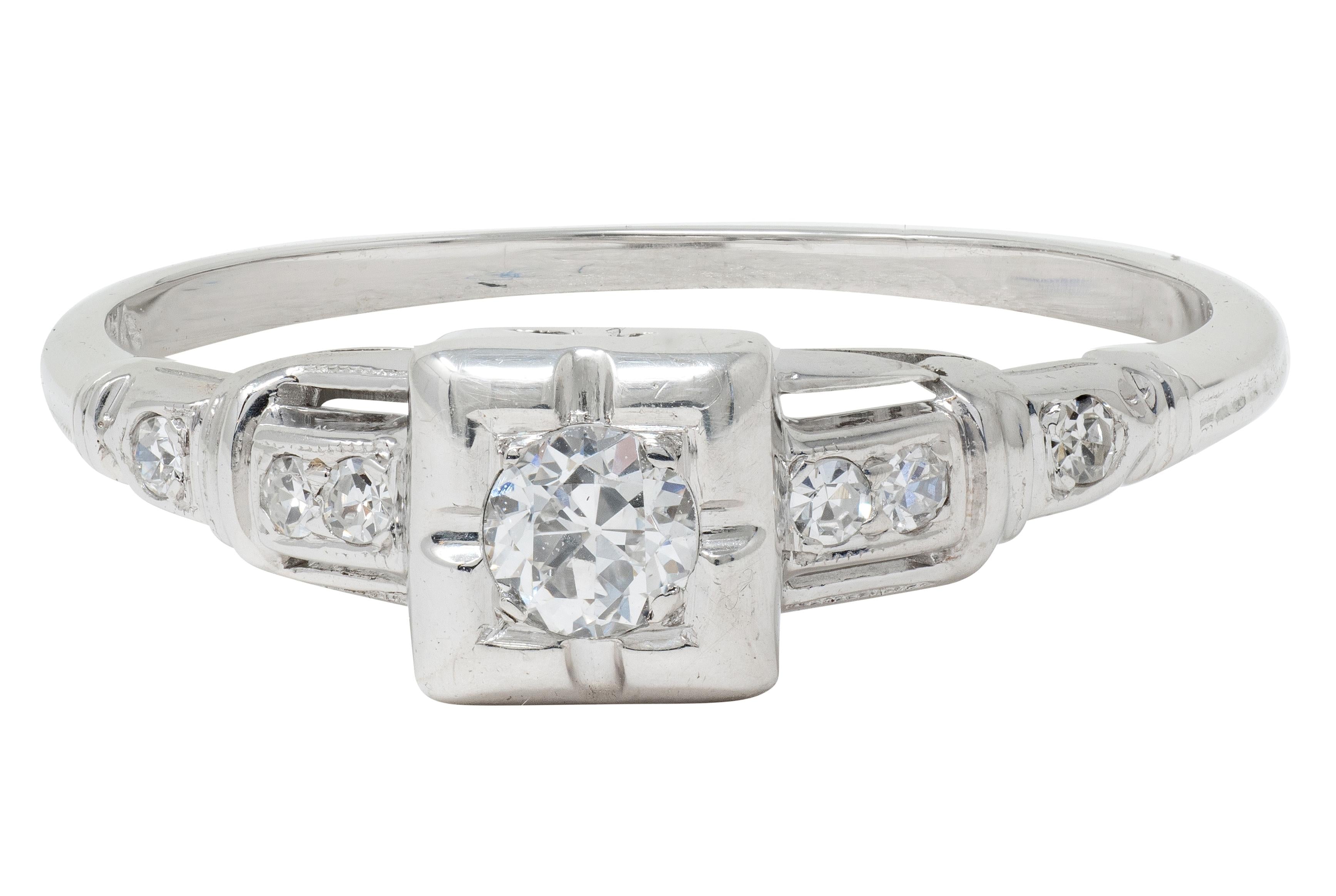 Art Deco 0.30 CTW Diamond 18K White Gold Square Form Vintage Engagement Ring
