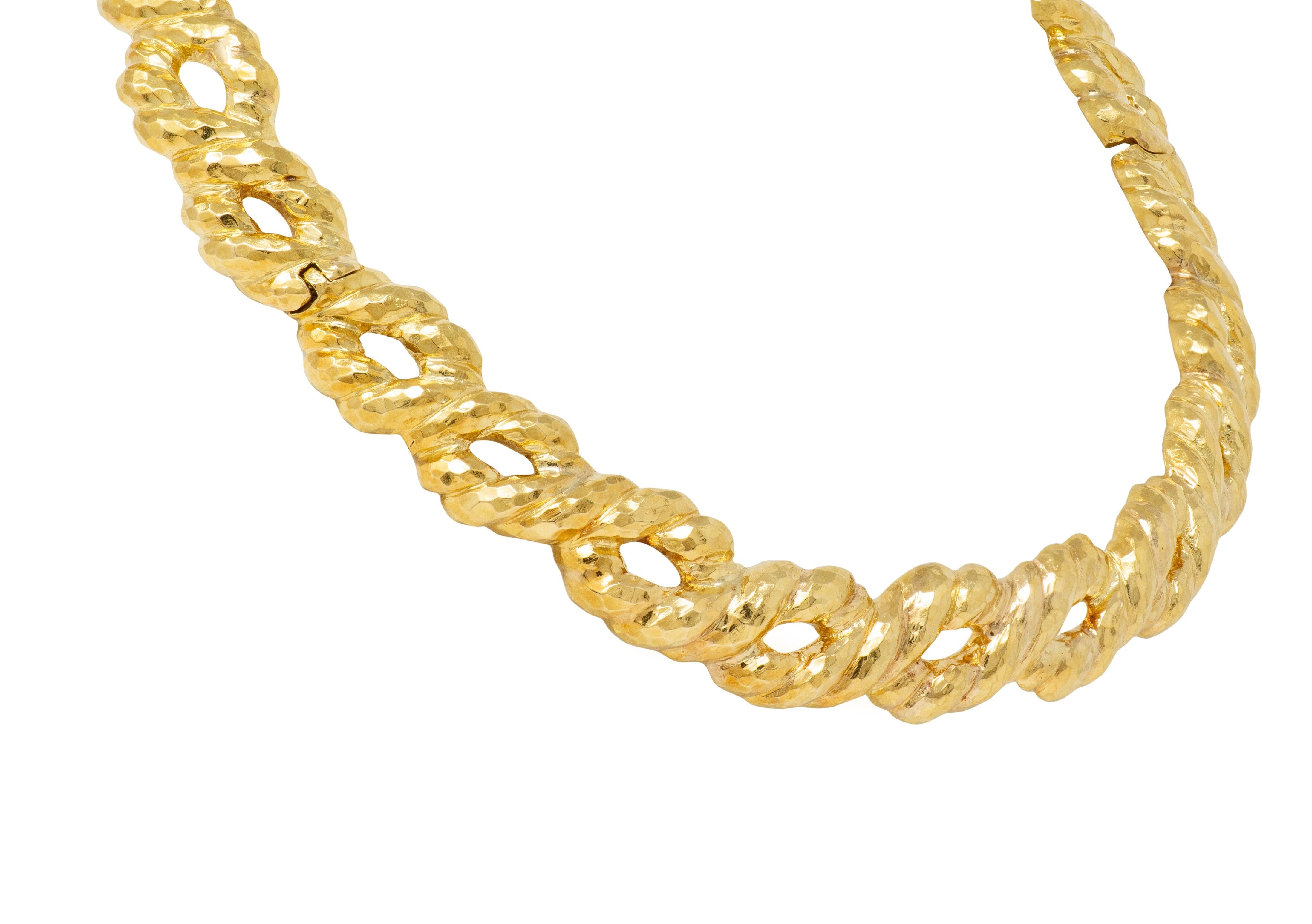 David Webb 1980's 18 Karat Yellow Gold Vintage Hammered Twist Collar Necklace