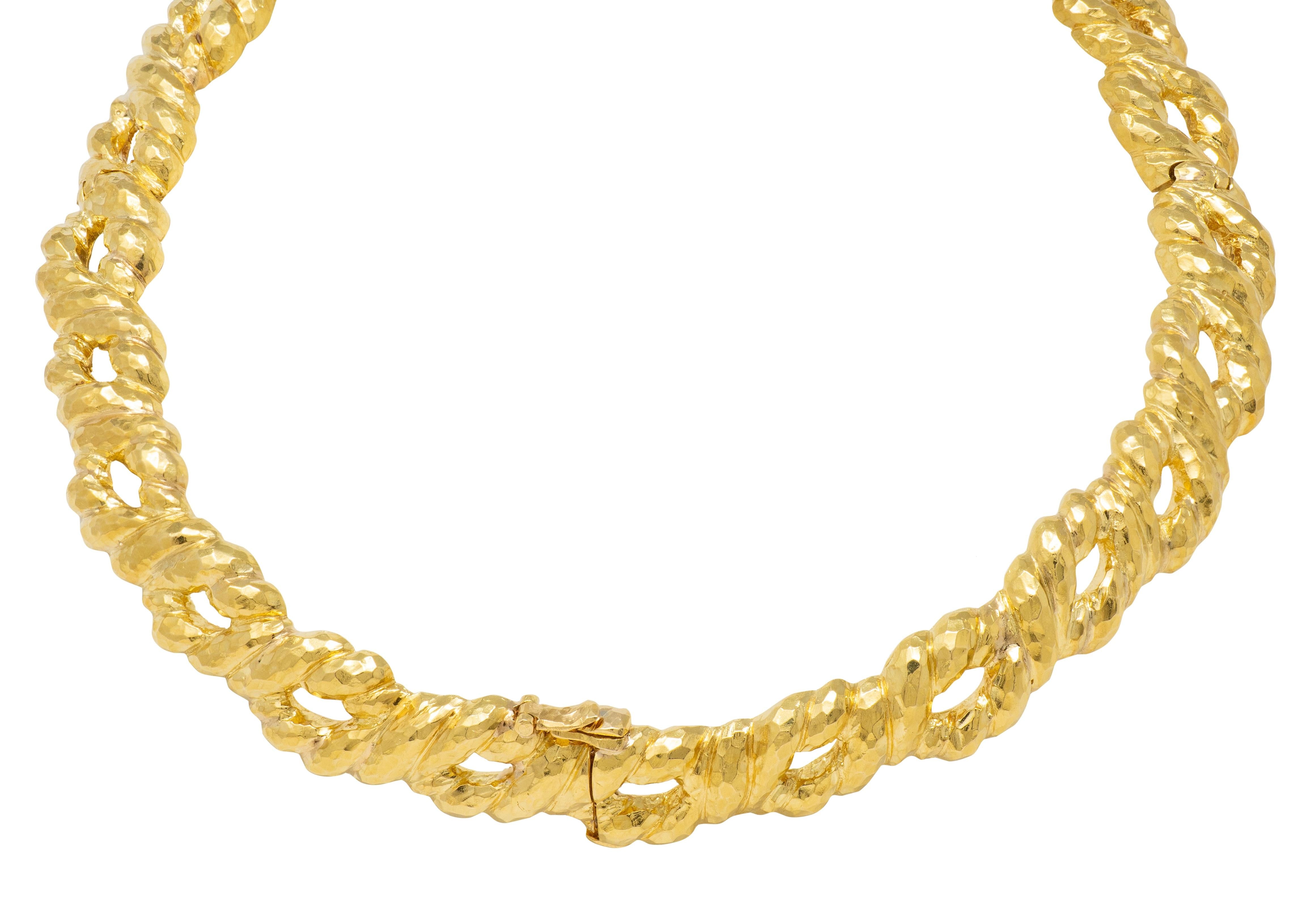 David Webb 1980's 18 Karat Yellow Gold Vintage Hammered Twist Collar Necklace