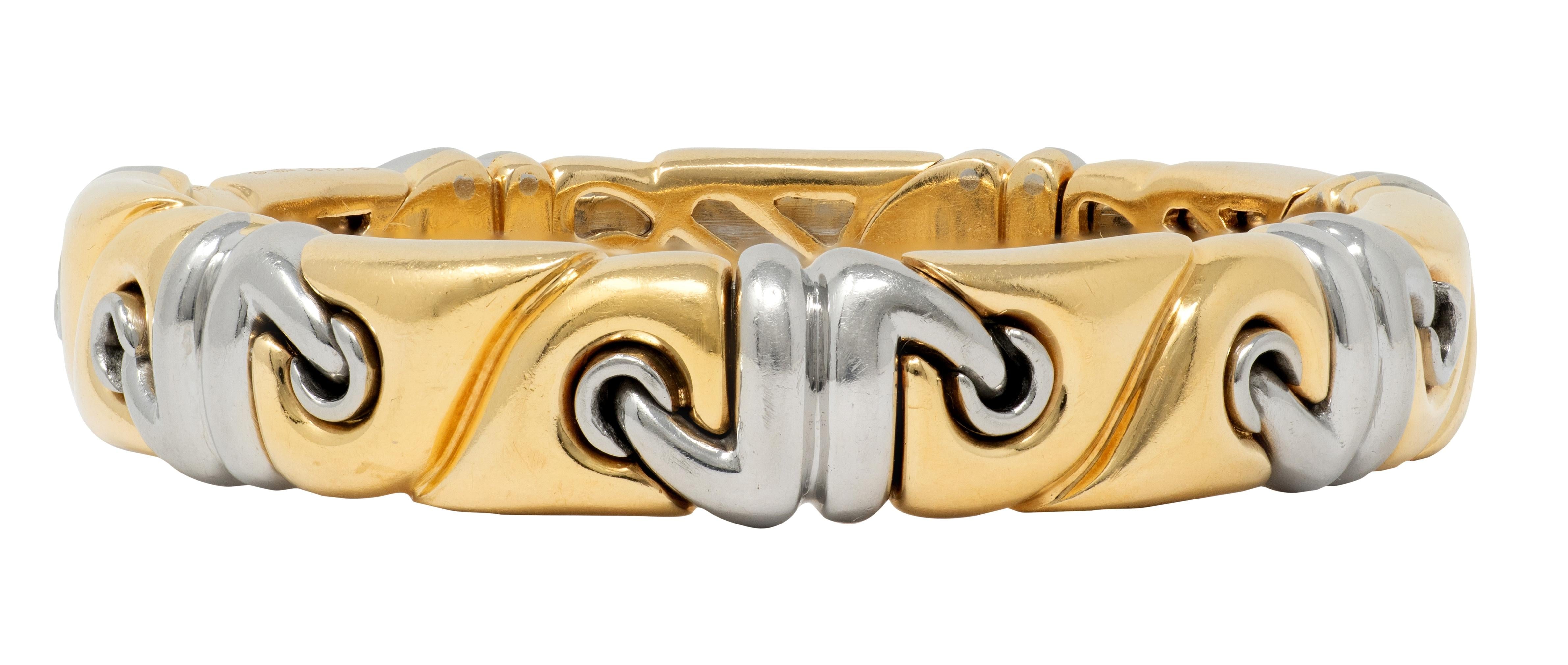 Bulgari 1990's 18 Karat Yellow Gold Stainless Steel Vintage Saetta Cuff Bracelet