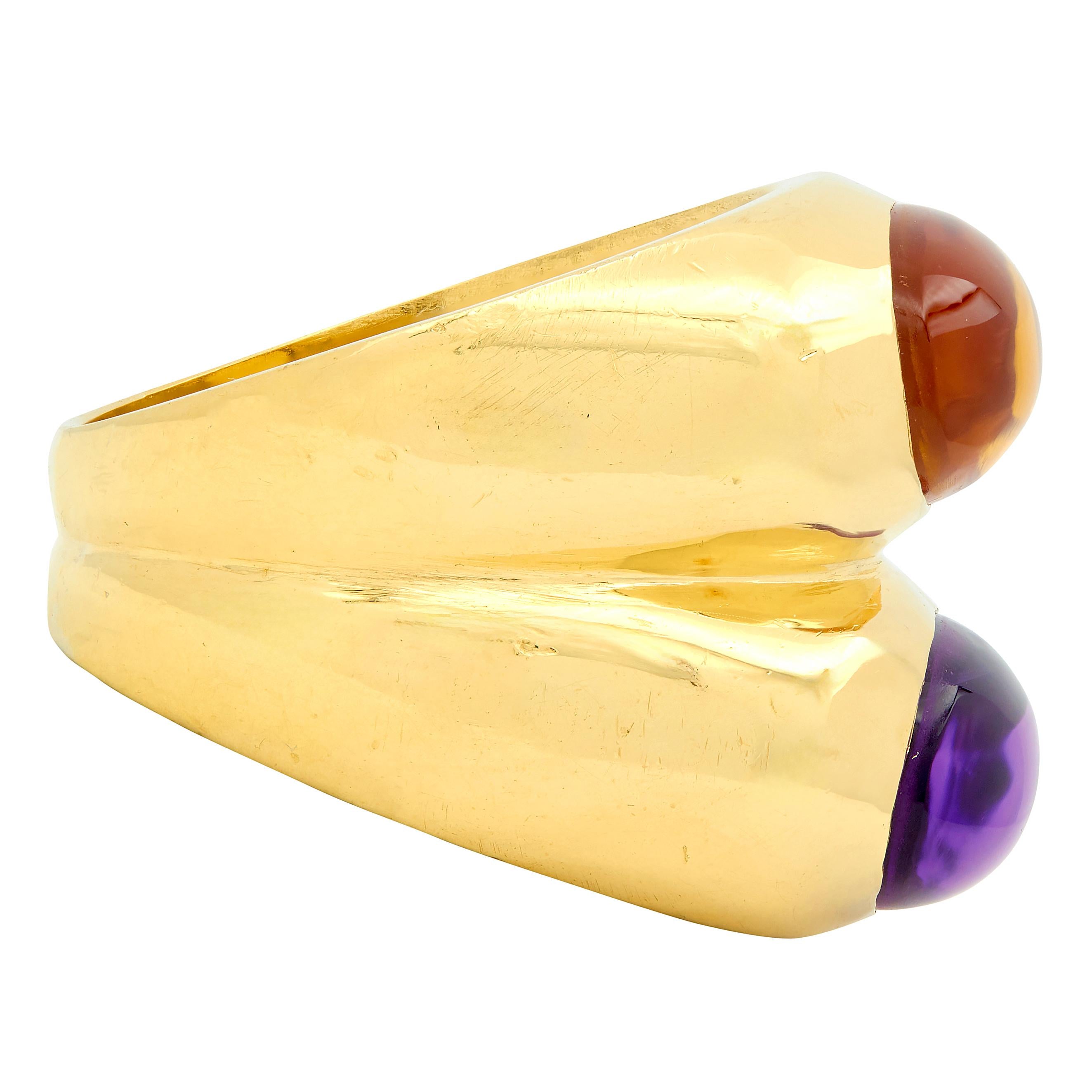 Bulgari 1980's Amethyst Citrine 18 Karat Yellow Gold Vintage Doppio Ring