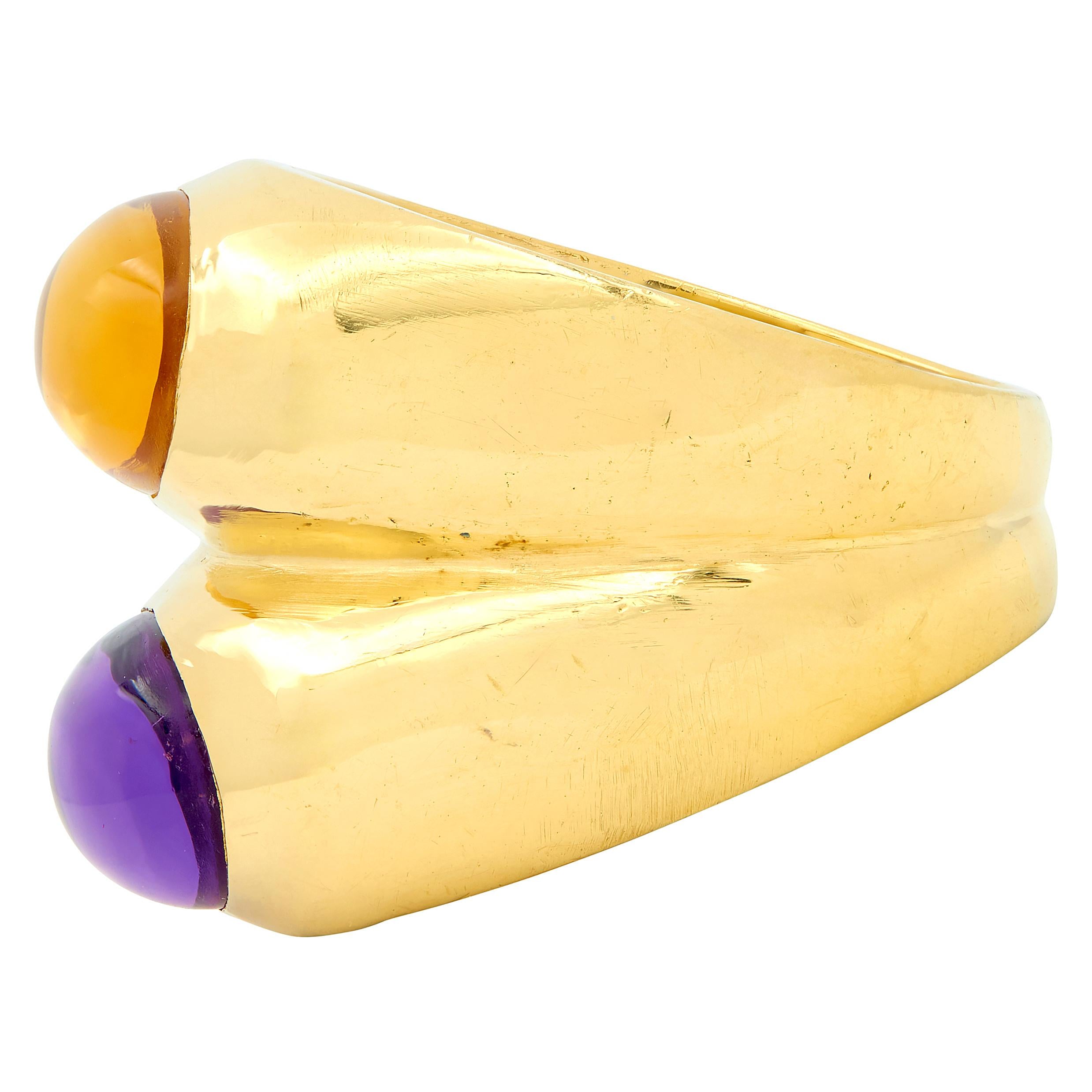 Bulgari 1980's Amethyst Citrine 18 Karat Yellow Gold Vintage Doppio Ring