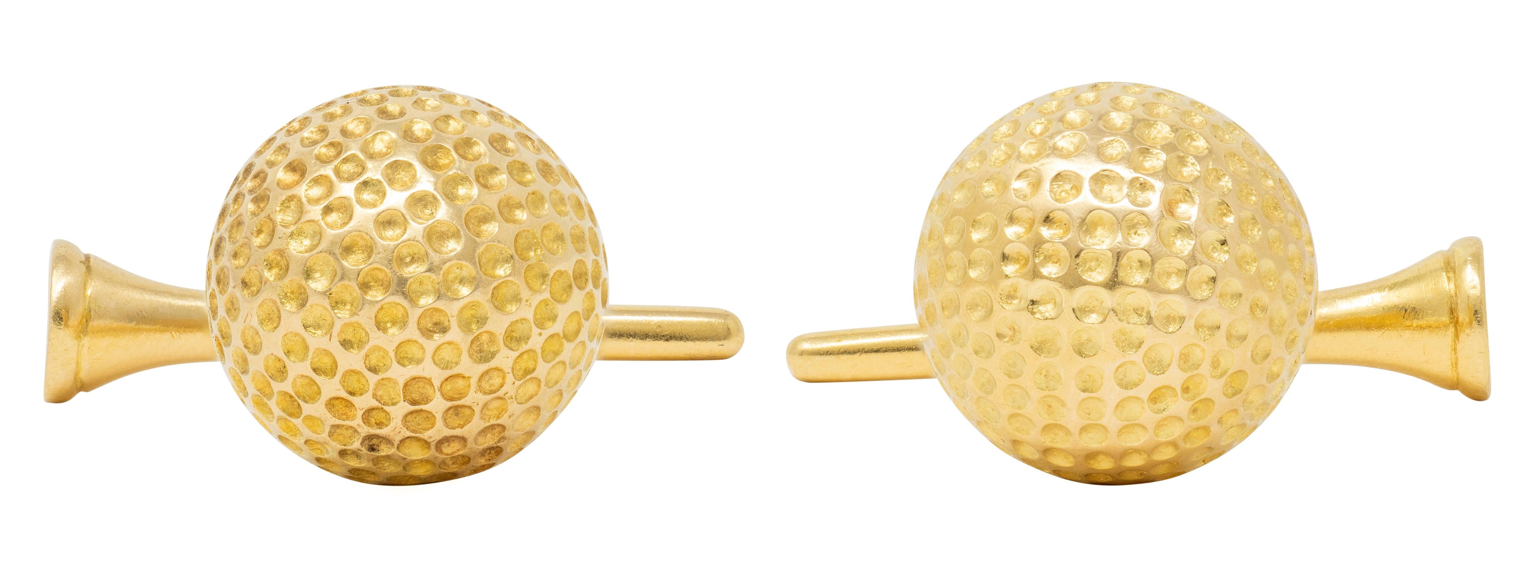 1960's French 18 Karat Yellow Gold Vintage Golf Cufflinks
