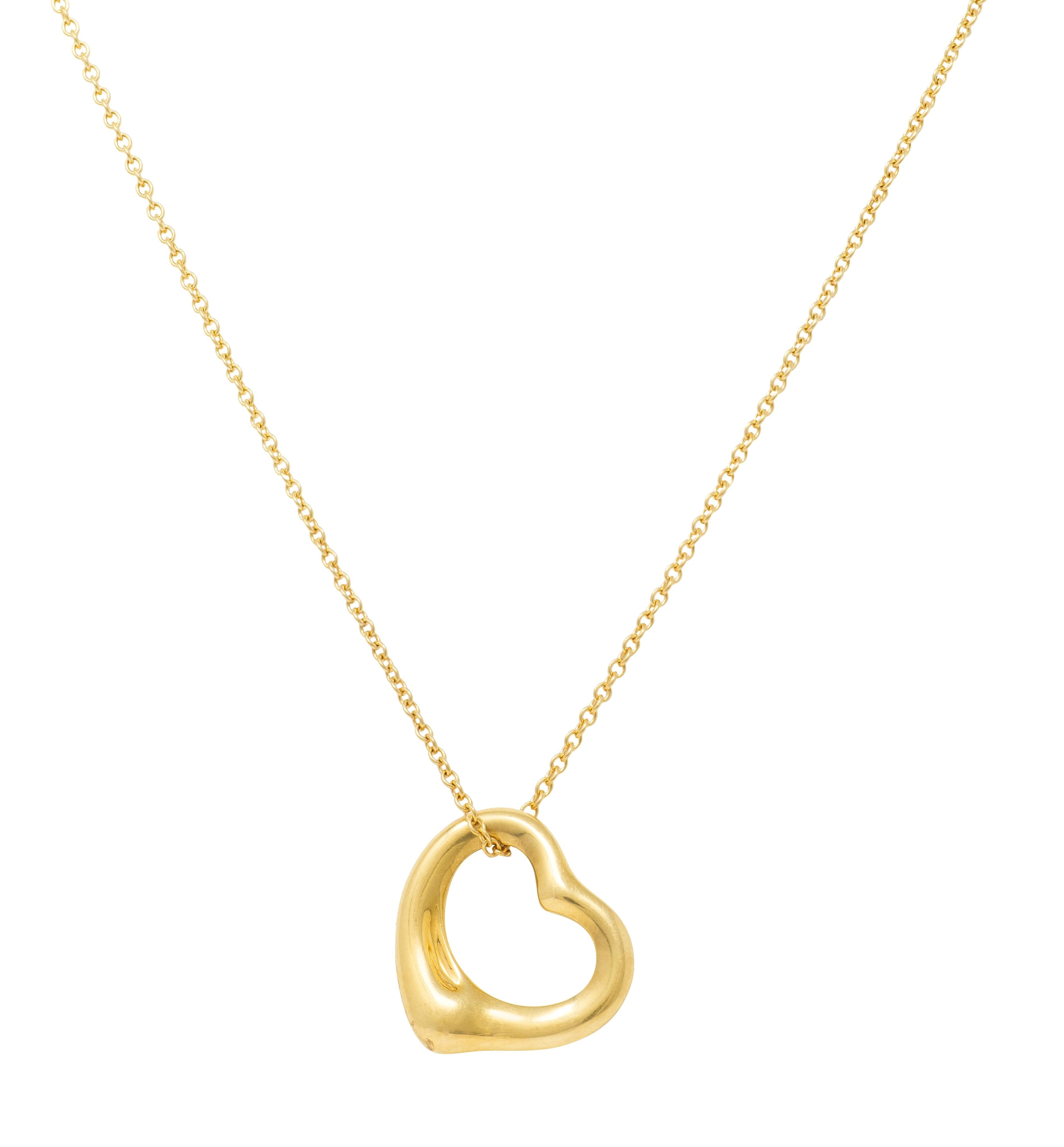 Tiffany & Co. 1990's 18 Karat Yellow Gold Vintage Small Open Heart Necklace