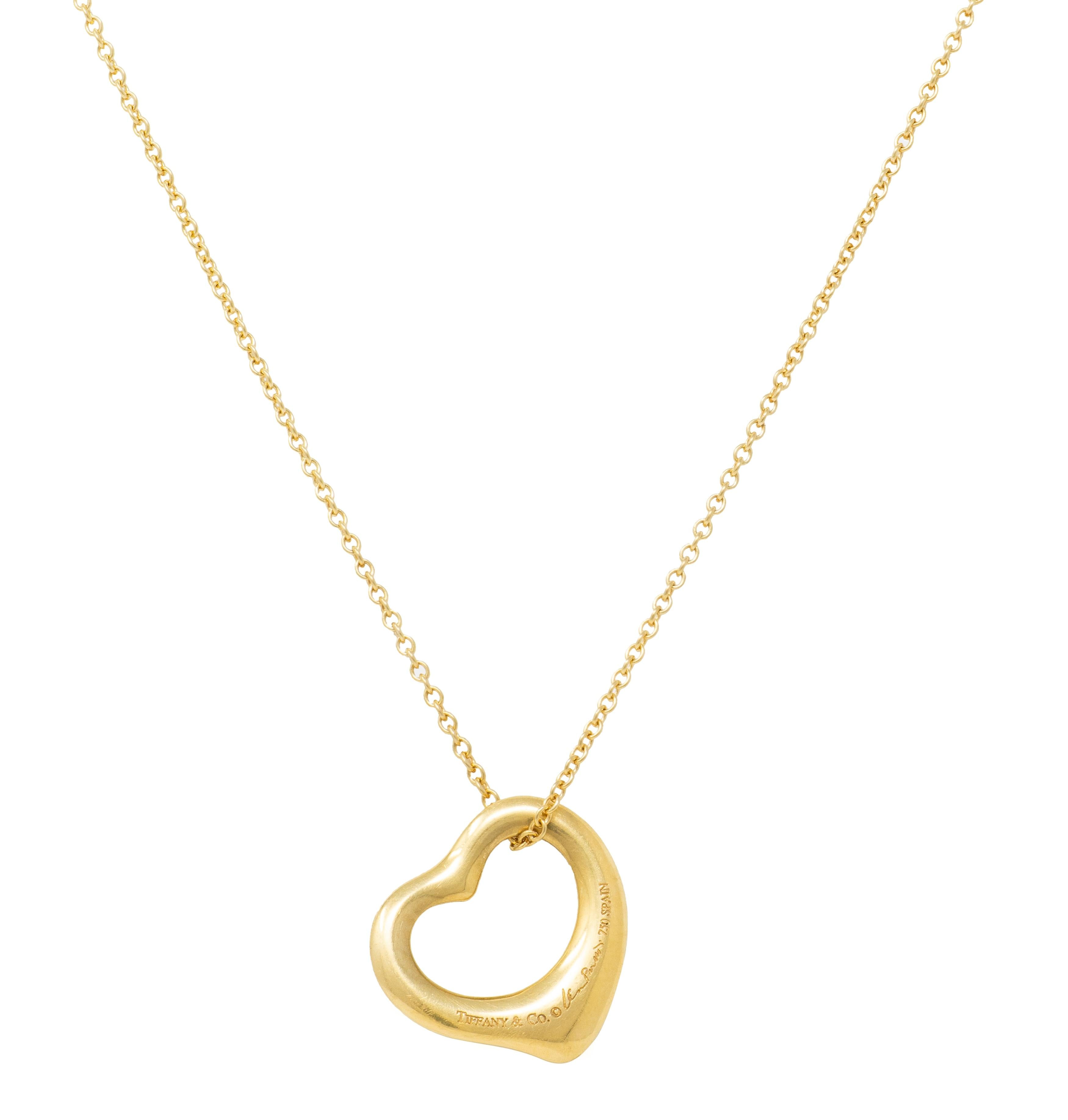 Tiffany & Co. 1990's 18 Karat Yellow Gold Vintage Small Open Heart Necklace