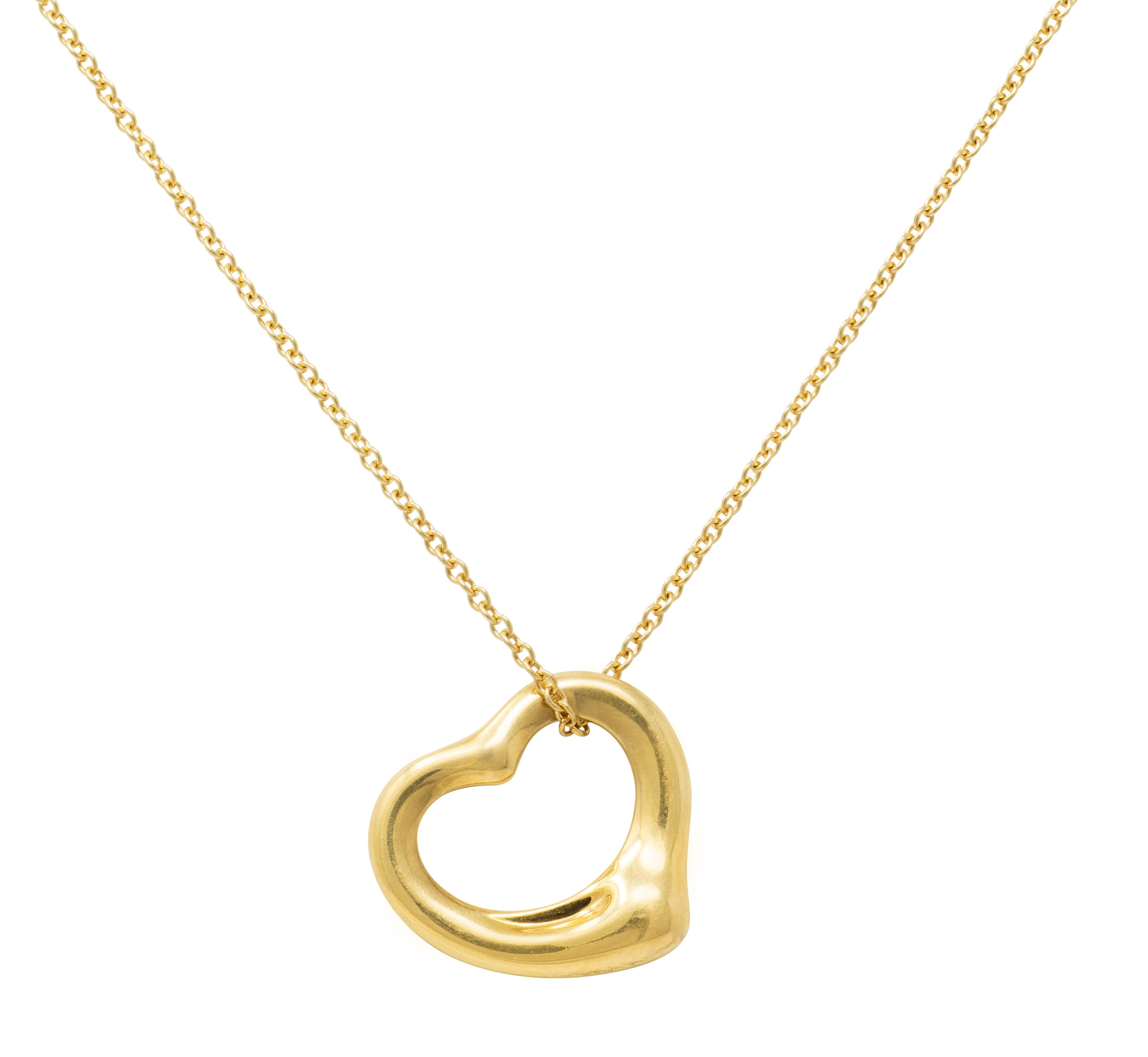 Tiffany & Co. 1990's 18 Karat Yellow Gold Vintage Small Open Heart Necklace
