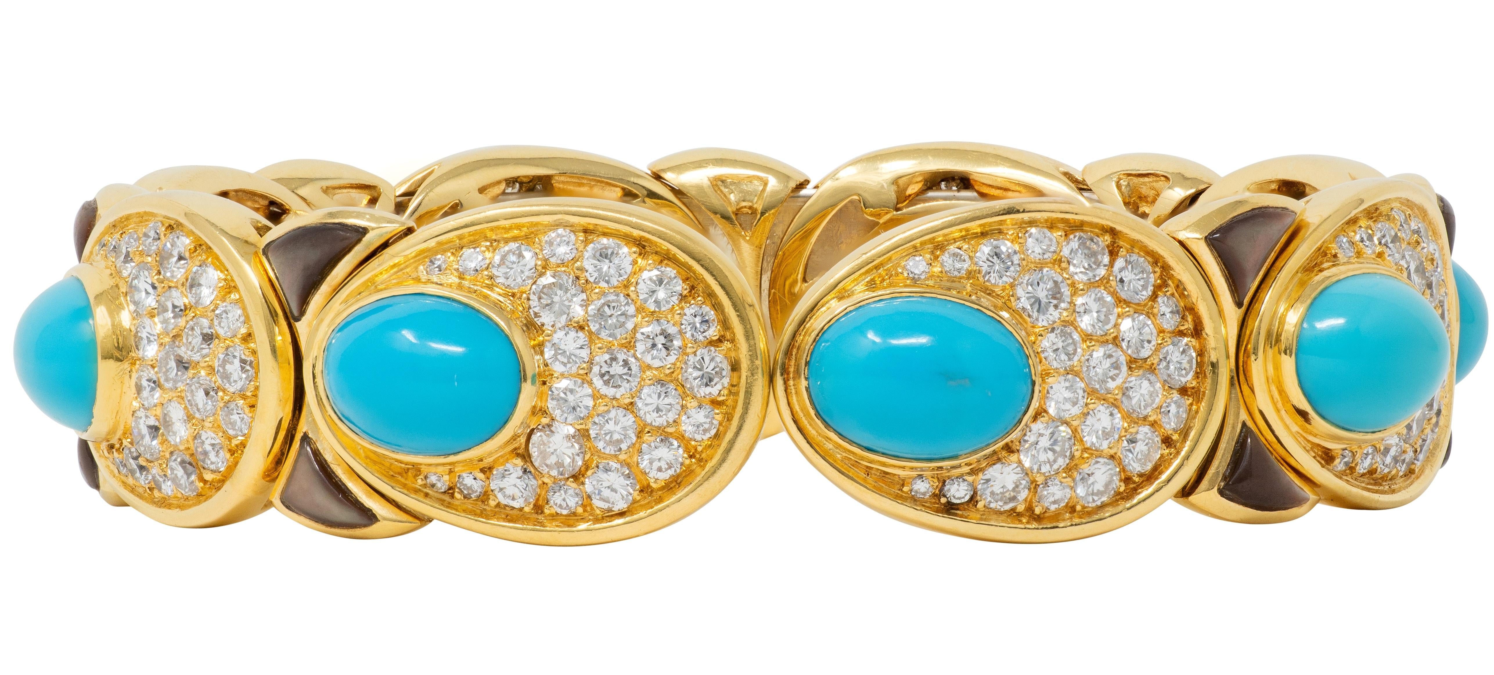 Marina B. 1984 French Diamond Turquoise Abalone 18K Gold Vintage Cuff Bracelet