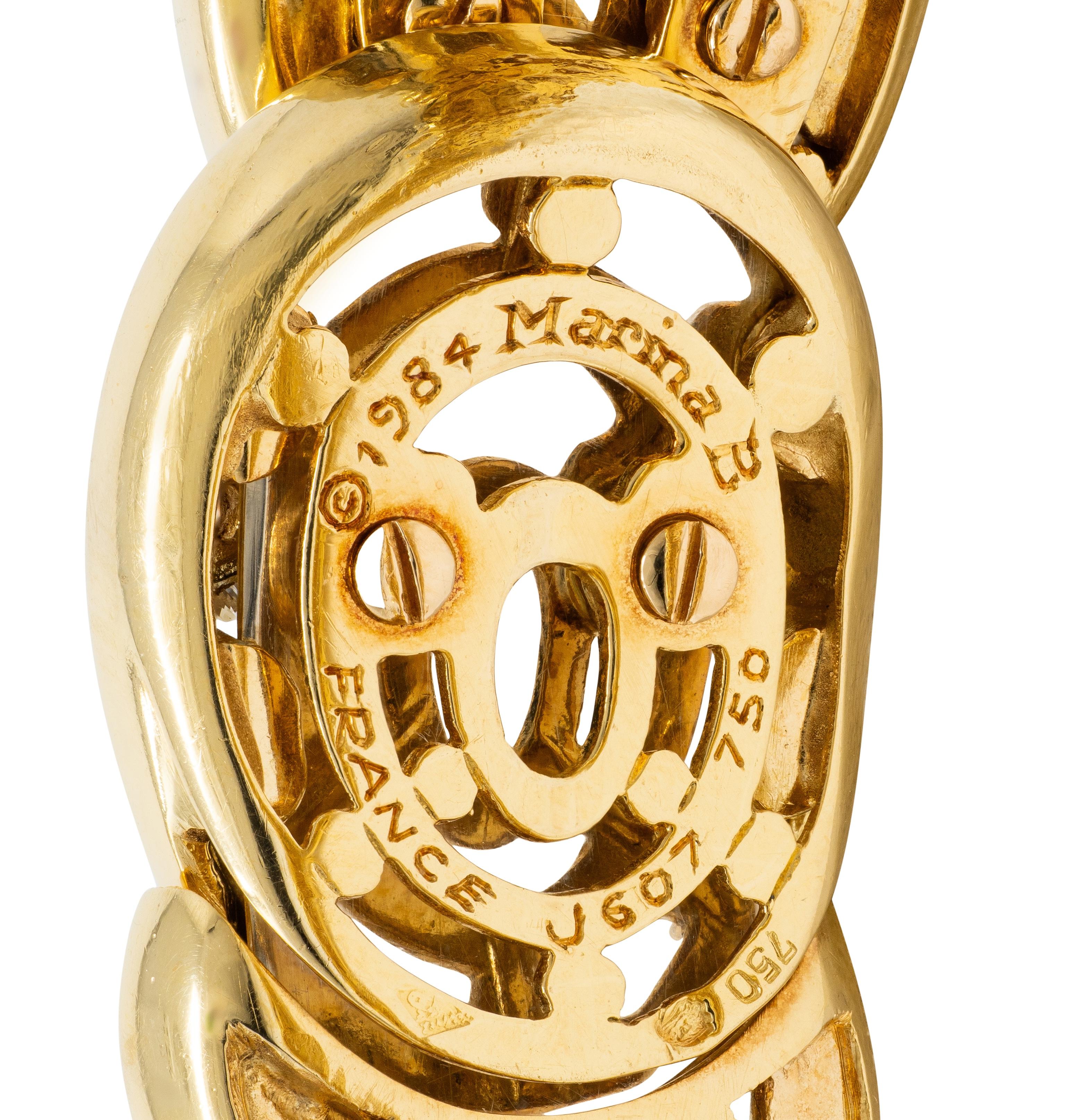 Marina B. 1984 French Diamond Turquoise Abalone 18K Gold Vintage Cuff Bracelet