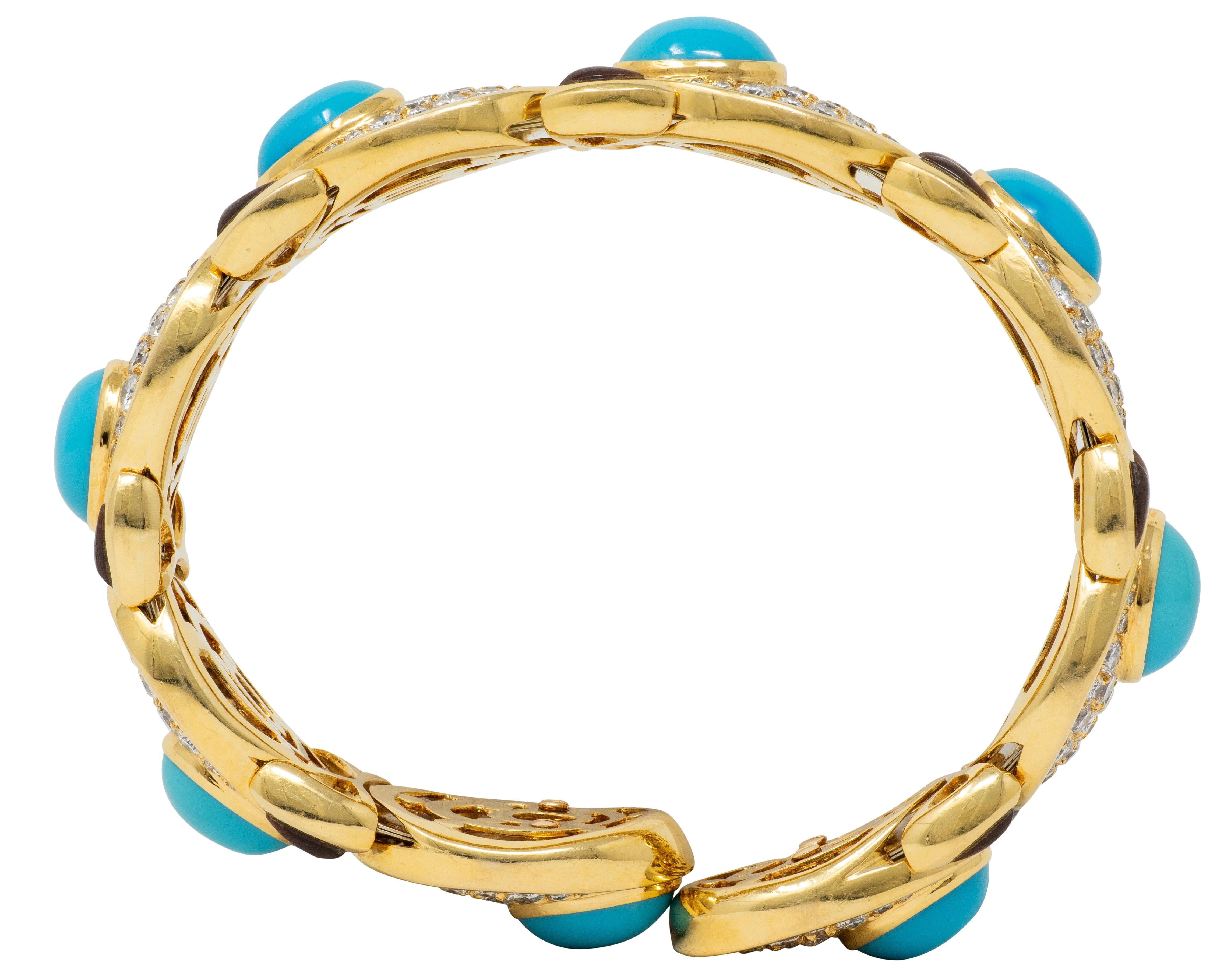 Marina B. 1984 French Diamond Turquoise Abalone 18K Gold Vintage Cuff Bracelet