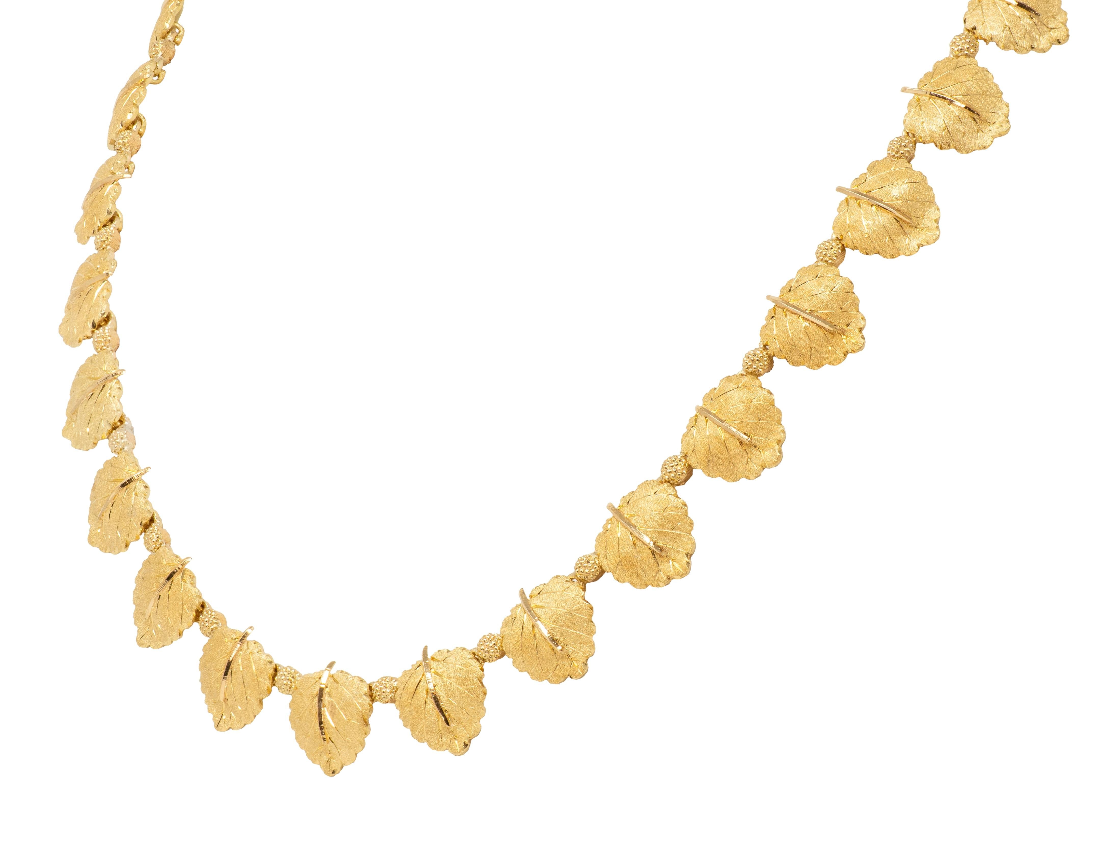 Mario Buccellati 1970's 18K Gold Vintage Mulberry Leaf & Berry Chain Necklace