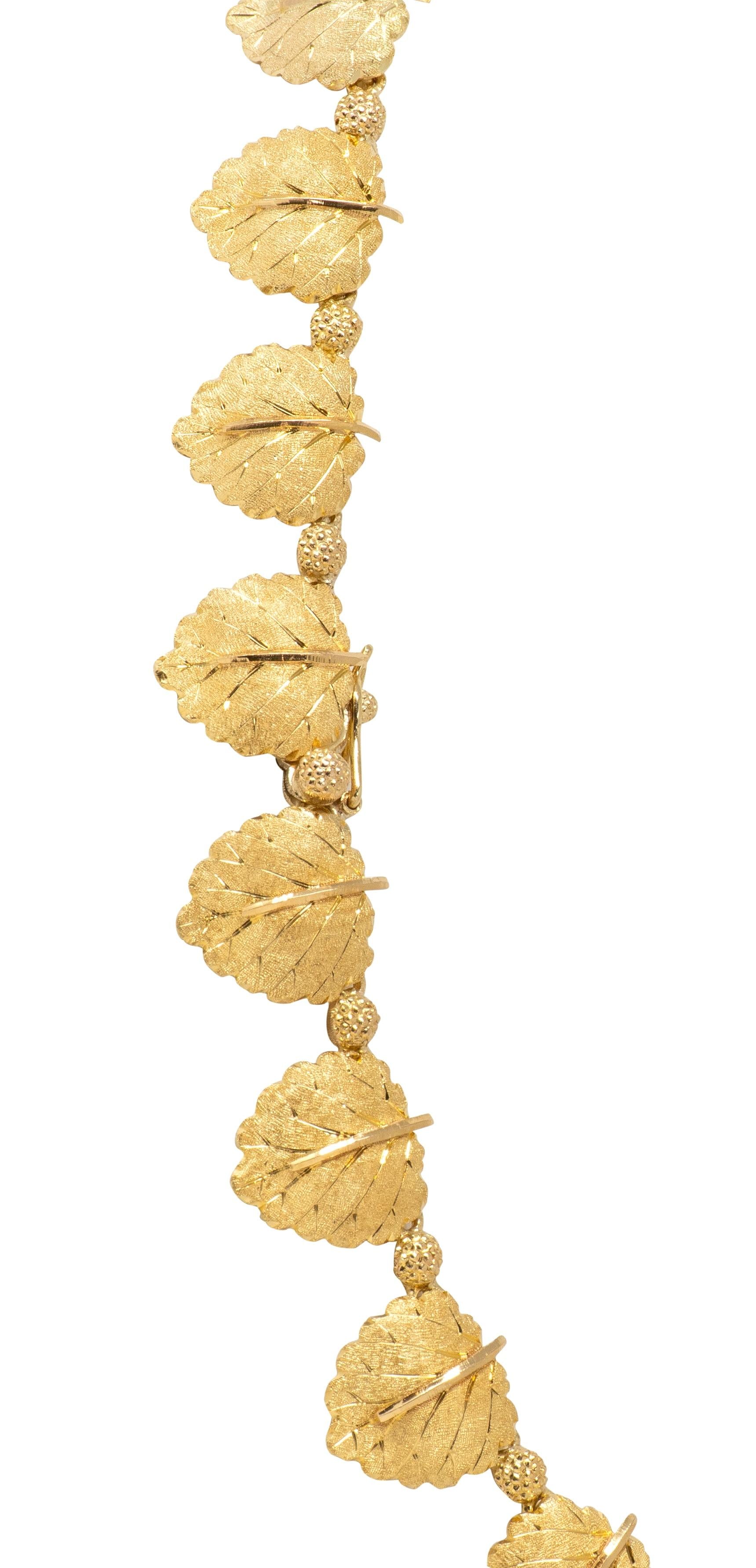 Mario Buccellati 1970's 18K Gold Vintage Mulberry Leaf & Berry Chain Necklace