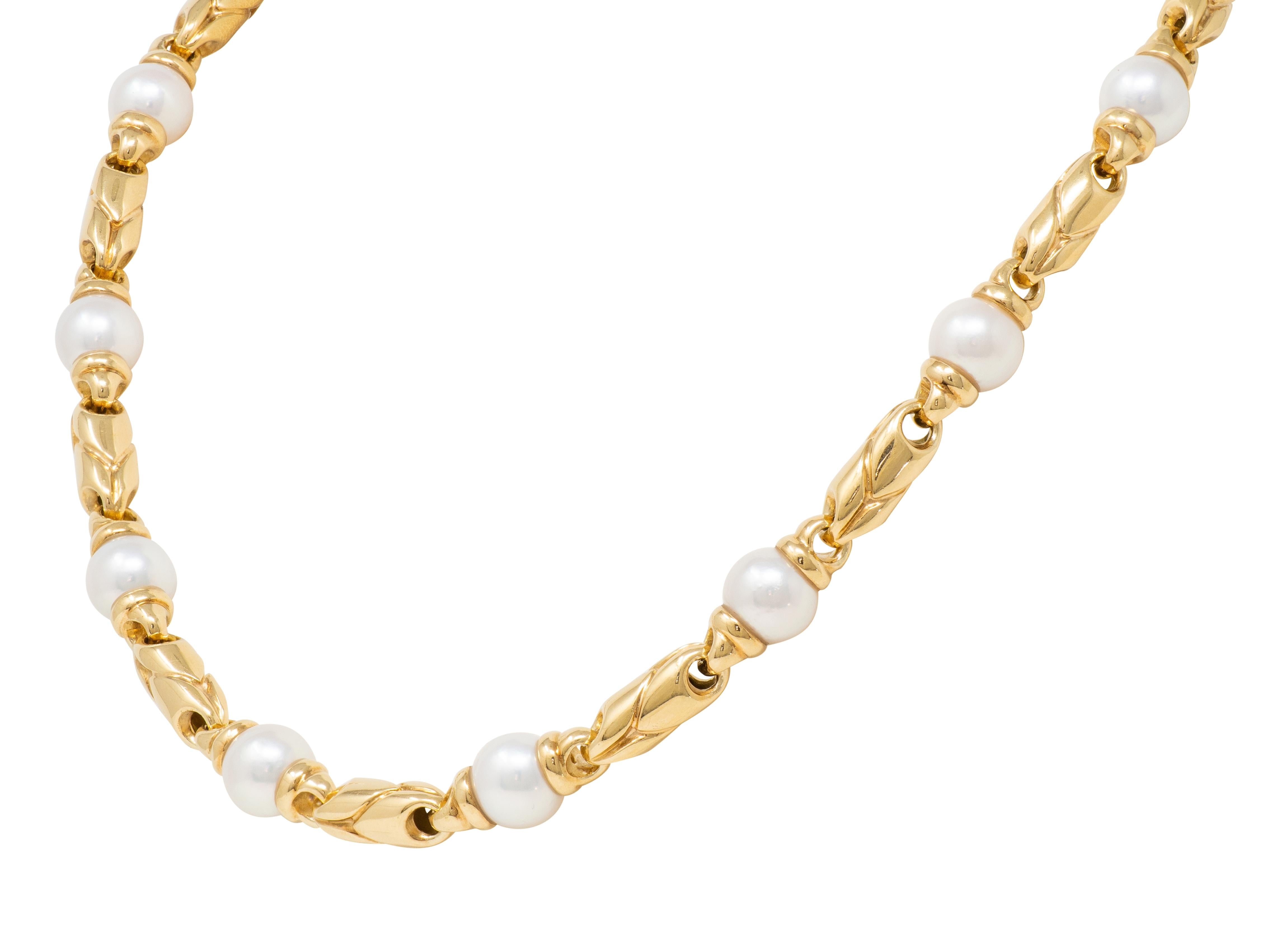 Bvlgari 1980's Pearl 18K Gold Vintage Doppio Passo Fancy Link Chain Necklace