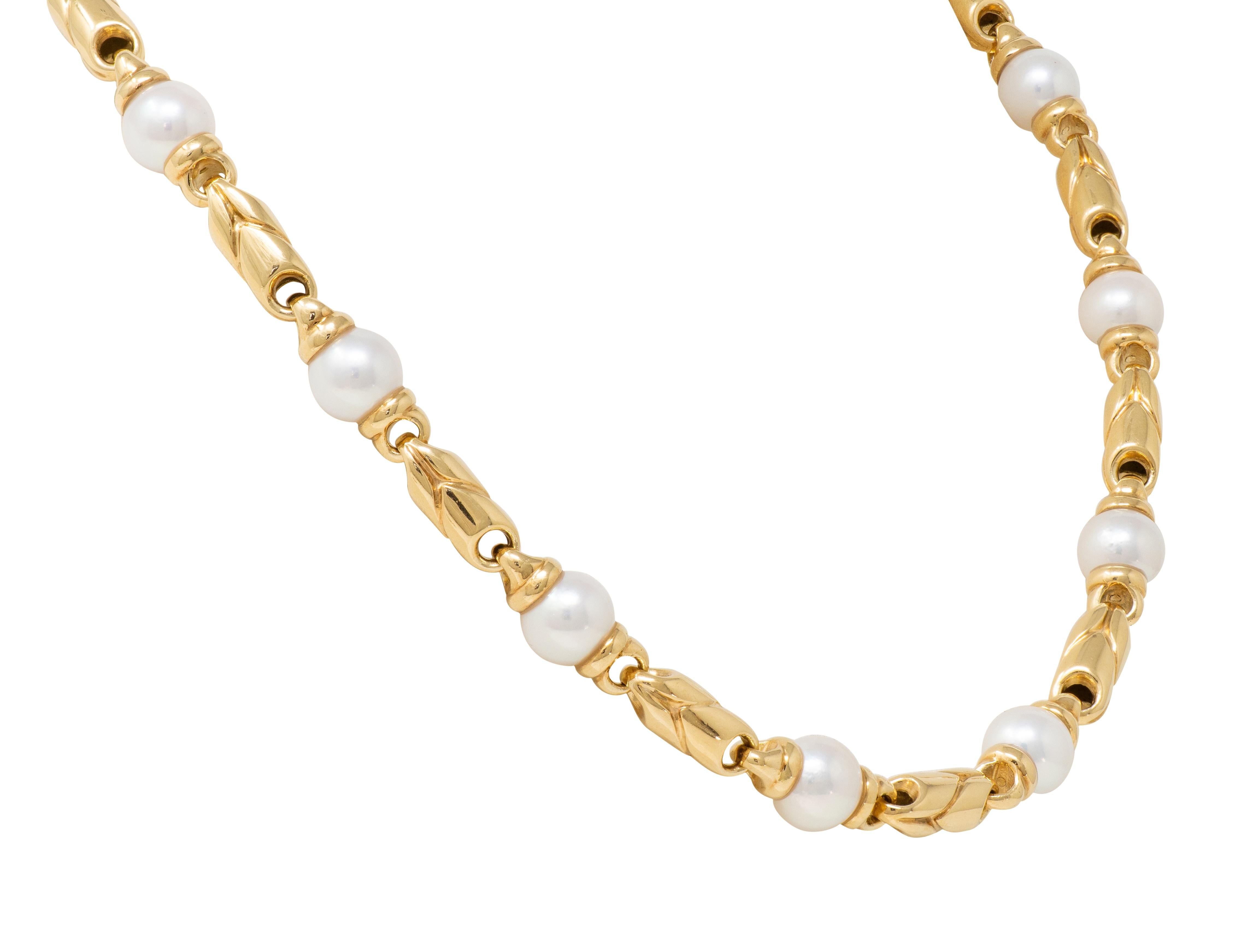 Bvlgari 1980's Pearl 18K Gold Vintage Doppio Passo Fancy Link Chain Necklace