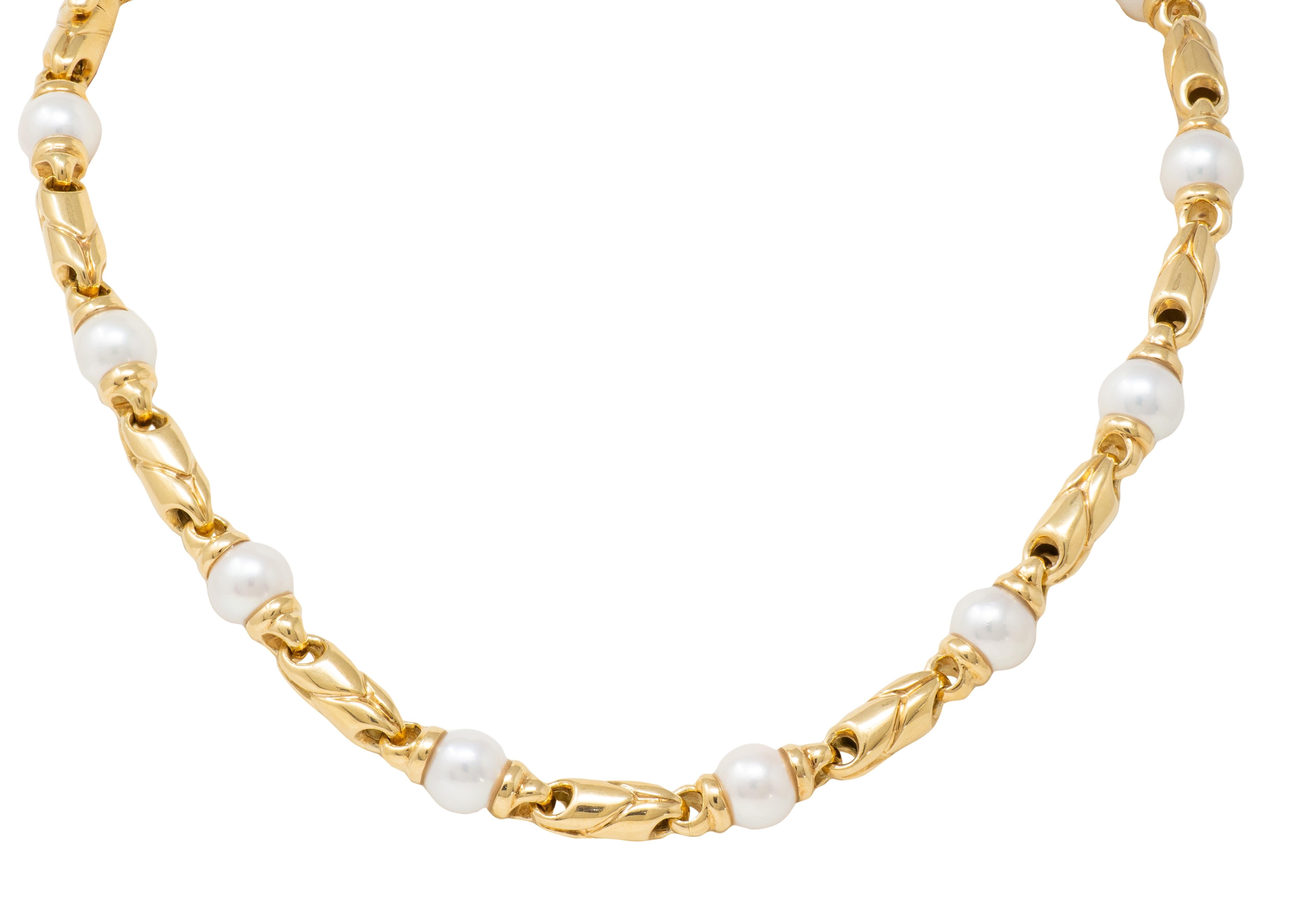 Bvlgari 1980's Pearl 18K Gold Vintage Doppio Passo Fancy Link Chain Necklace