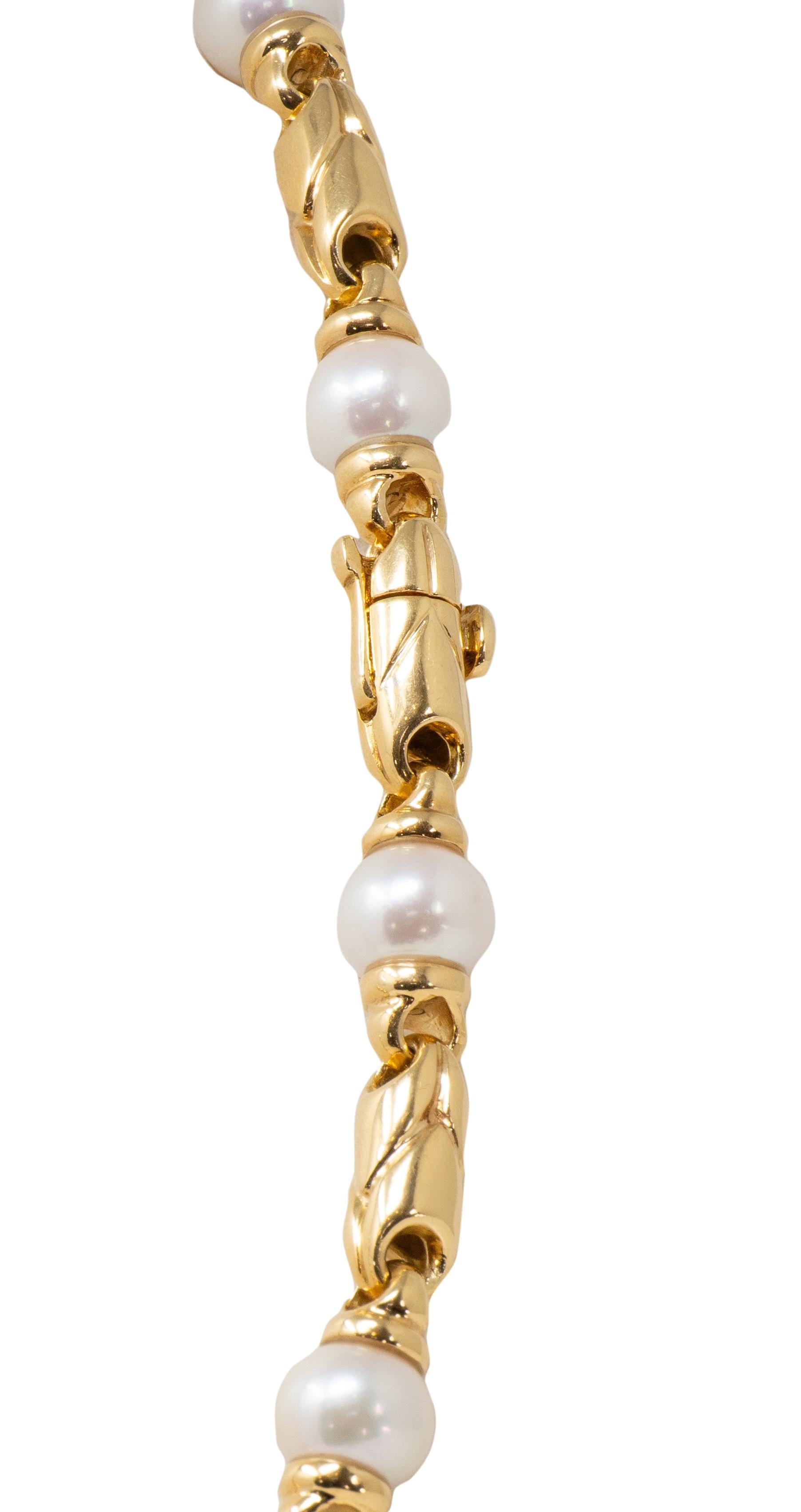 Bvlgari 1980's Pearl 18K Gold Vintage Doppio Passo Fancy Link Chain Necklace