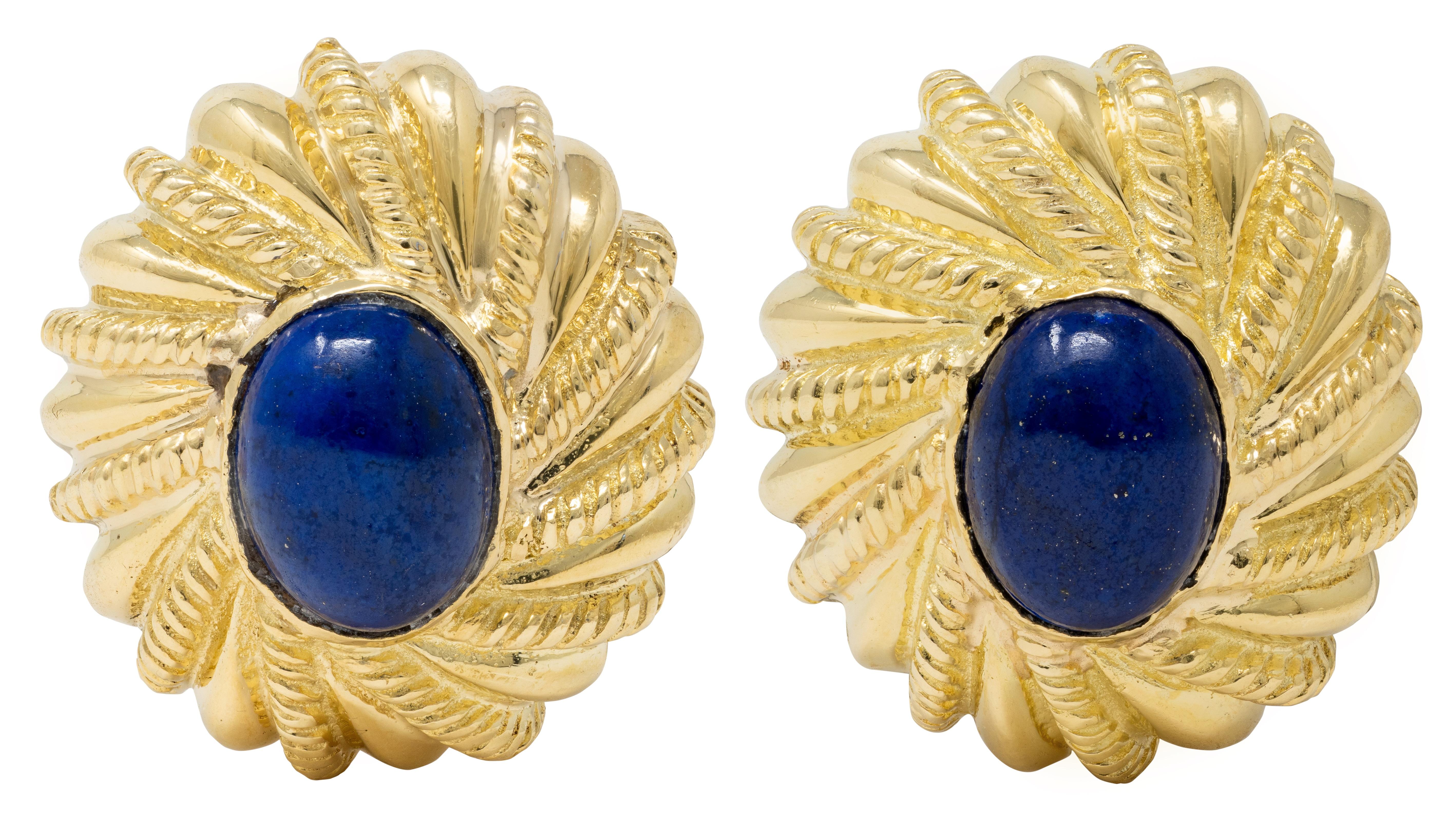 Tiffany & Co. Schlumberger Lapis Lazuli 18K Gold Vintage Twisted Rope Earrings
