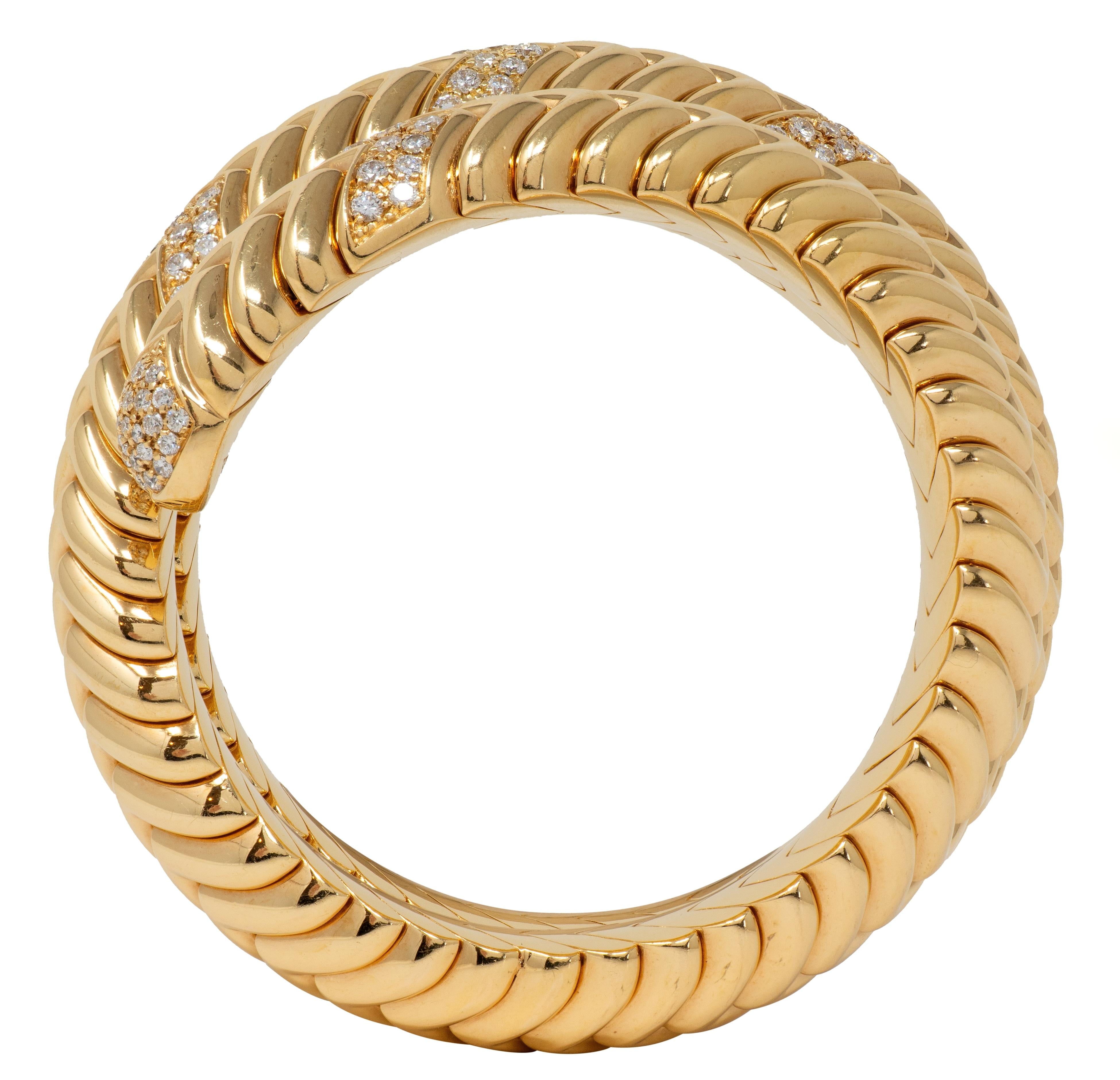Bvlgari French 1970's Diamond 18K Gold Yellow Vintage Triple Spiga Wrap Bracelet