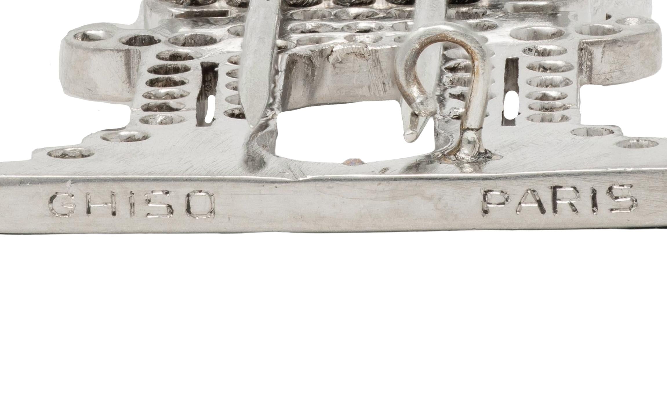 Ghiso Paris Art Deco Diamond Emerald Enamel Platinum Pagoda Antique Brooch