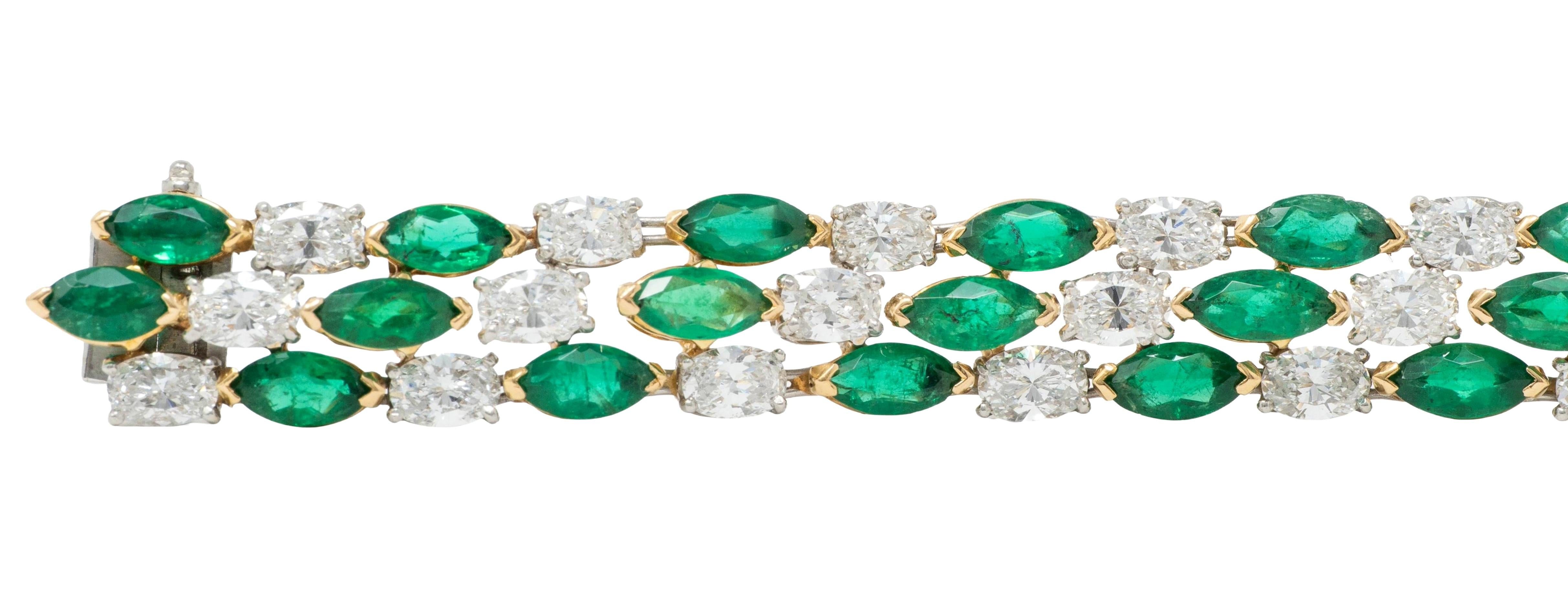 Oscar Heyman 1990's Emerald Diamond Platinum 18K Gold Vintage Stripe Bracelet