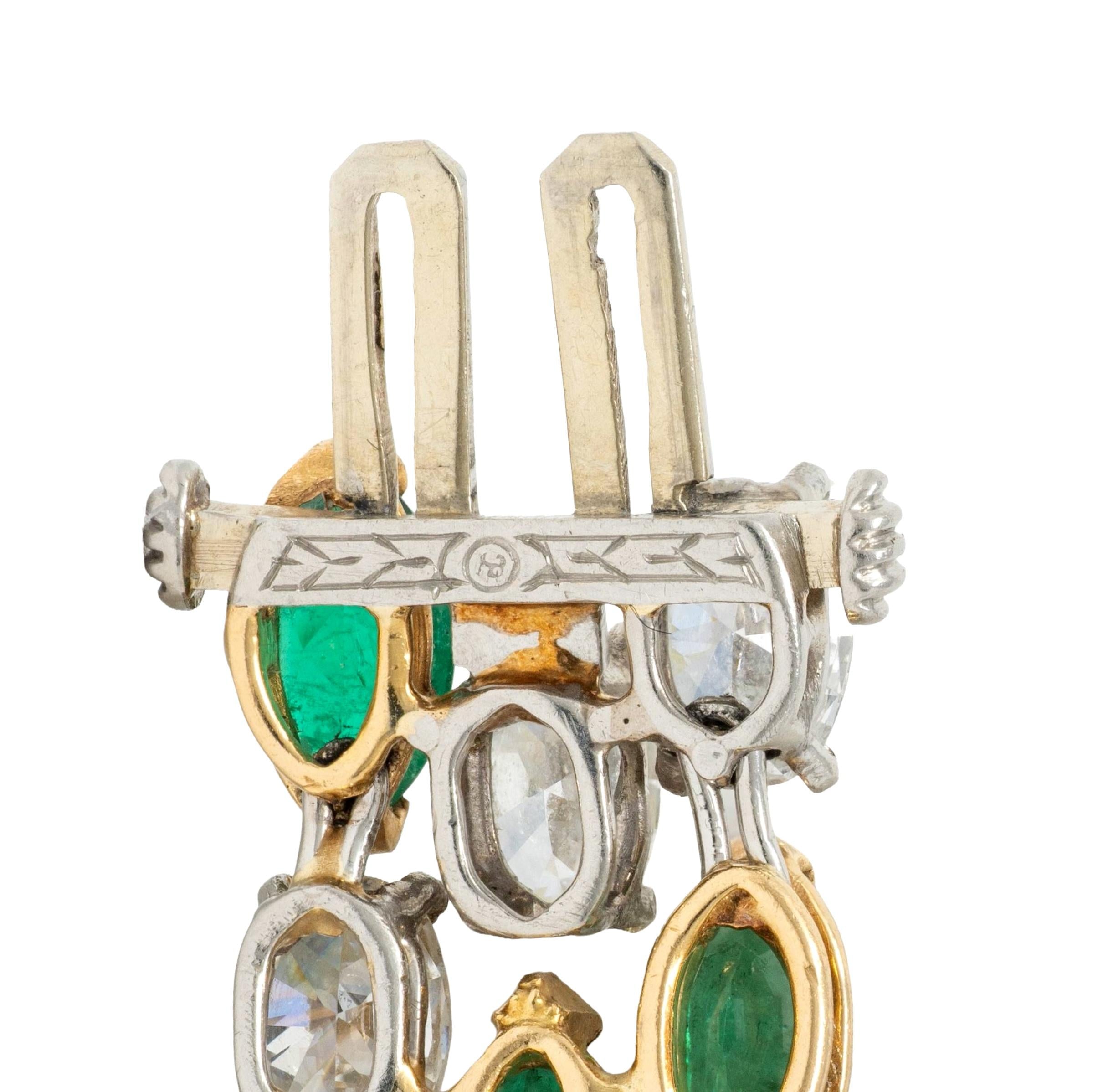 Oscar Heyman 1990's Emerald Diamond Platinum 18K Gold Vintage Stripe Bracelet