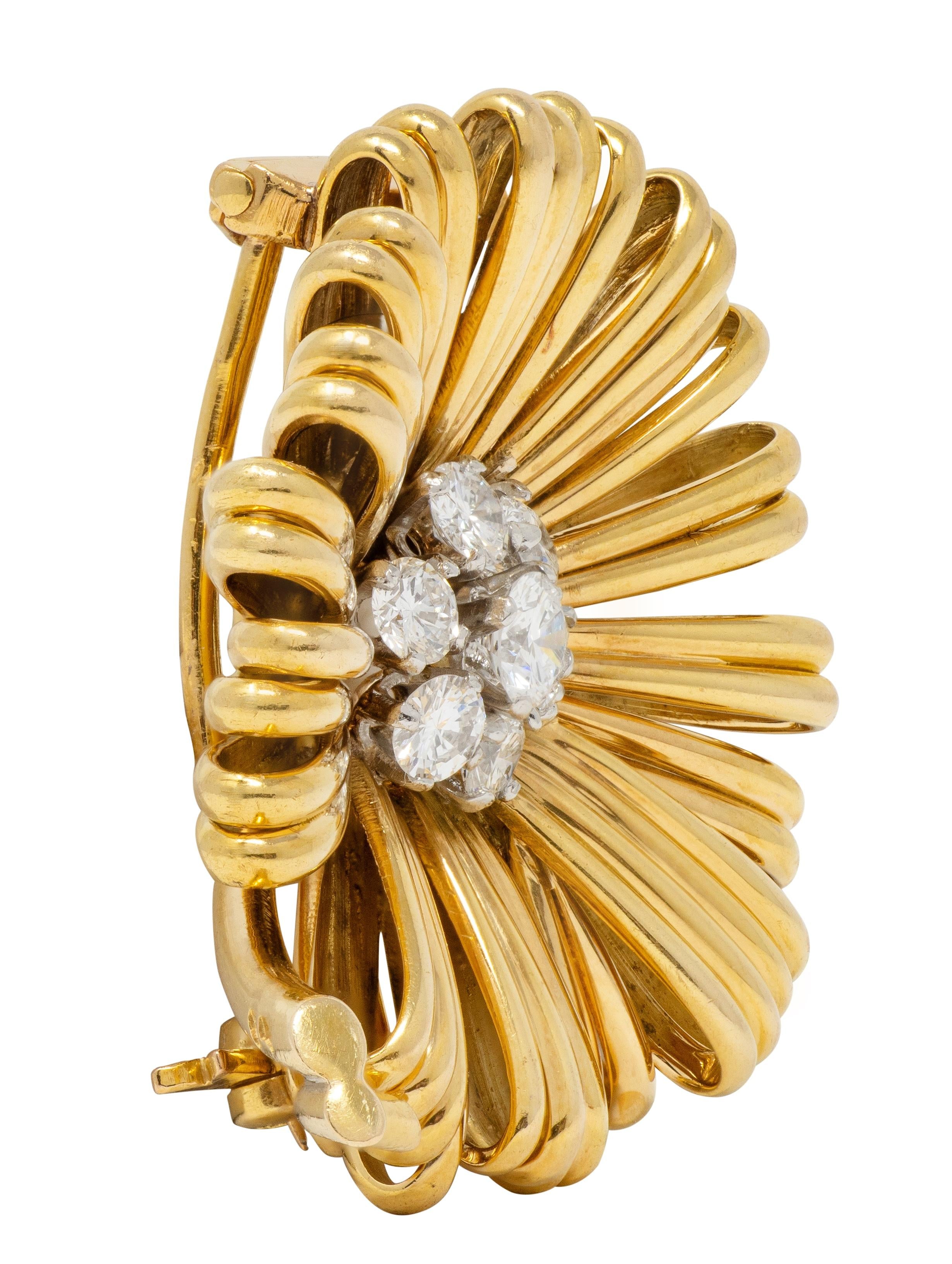 Van Cleef & Arpels French 1960's Diamond Platinum 18K Gold Vintage Flower Brooch