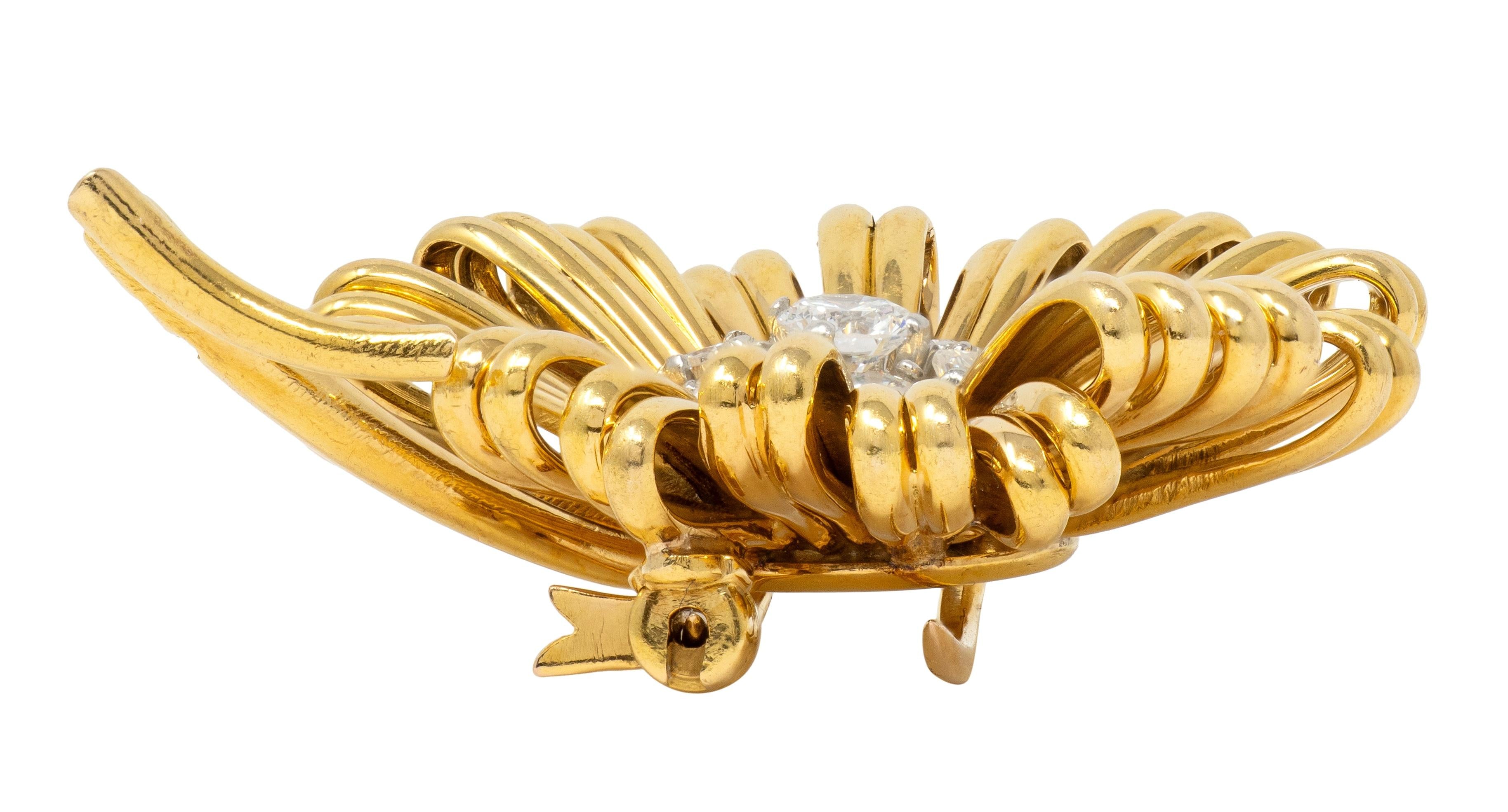 Van Cleef & Arpels French 1960's Diamond Platinum 18K Gold Vintage Flower Brooch