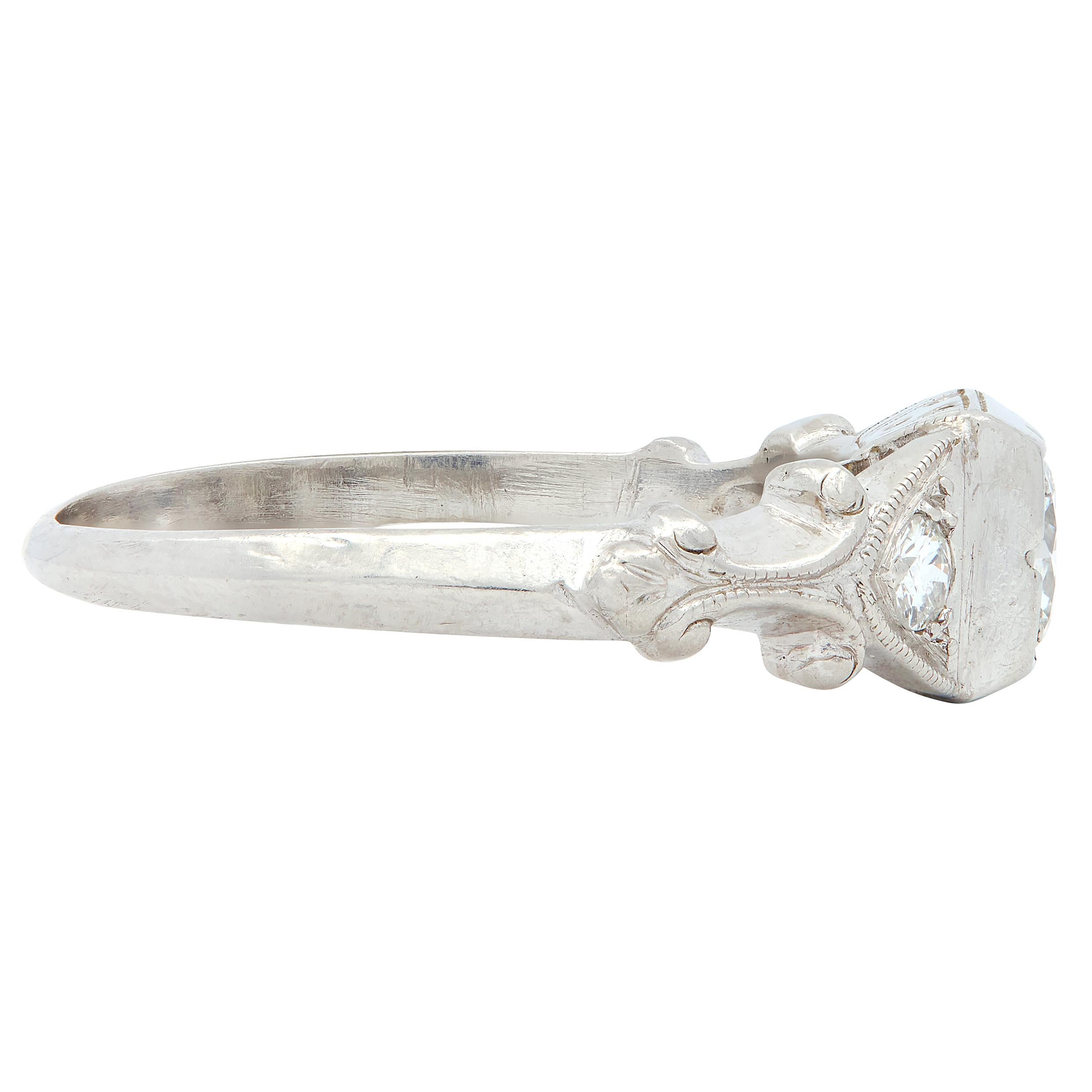 Art Deco European Diamond Platinum Vintage Scrolling Shoulders Engagement Ring