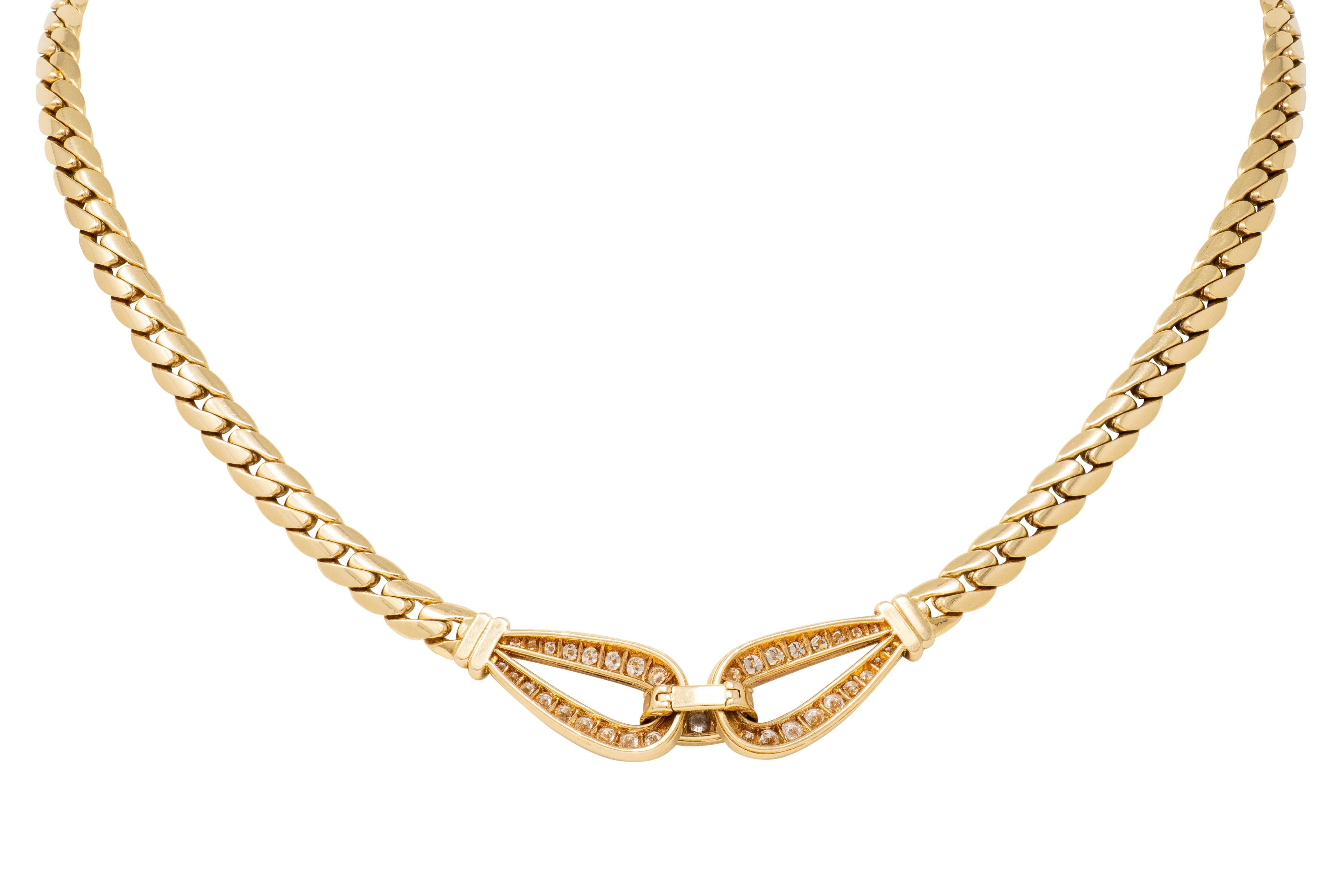 Cartier 1970's Diamond 18 Karat Yellow Gold Vintage Agrafe Station Necklace