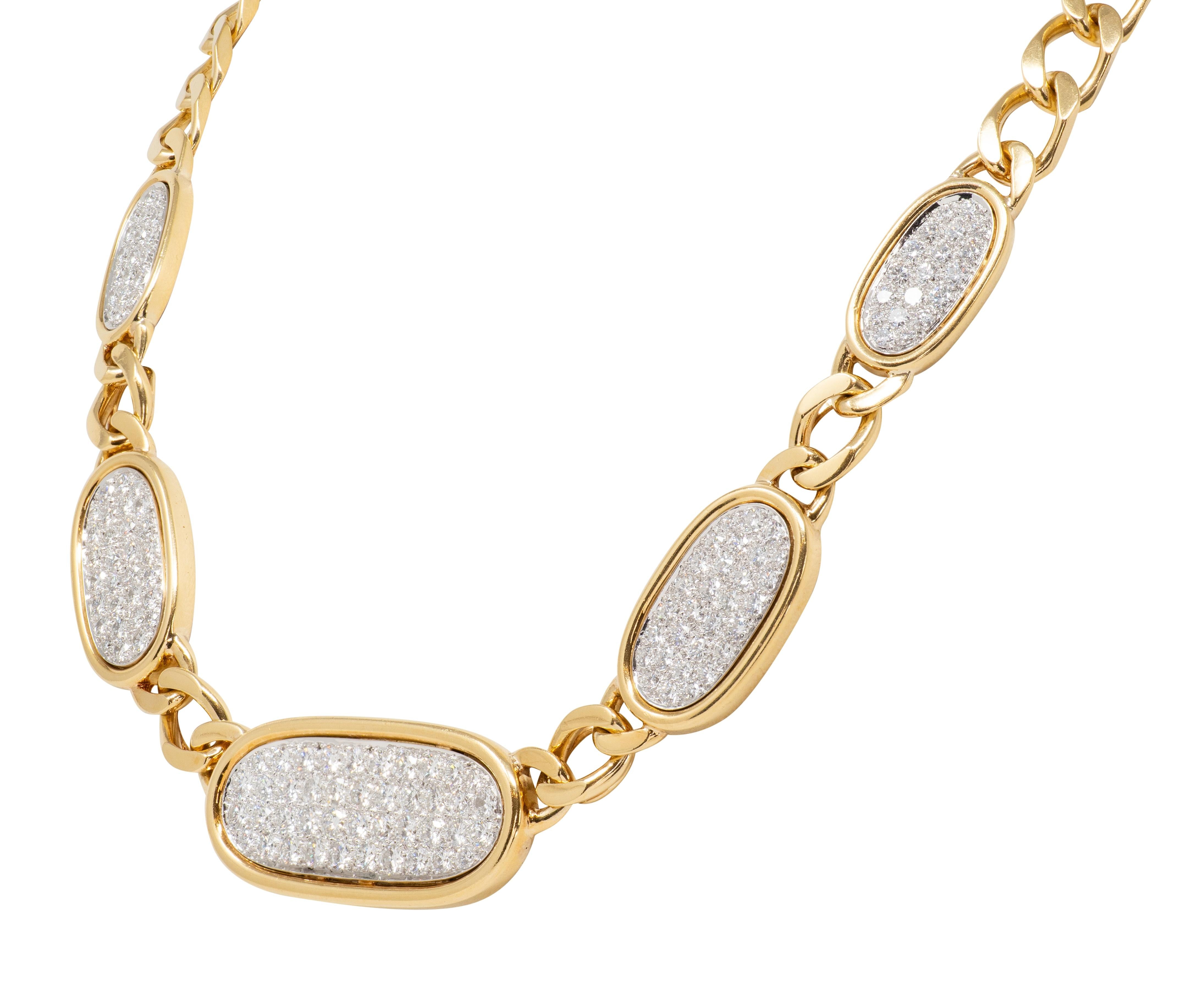David Webb 1980's Diamond 18K Yellow Gold Platinum Vintage Pavé Station Necklace