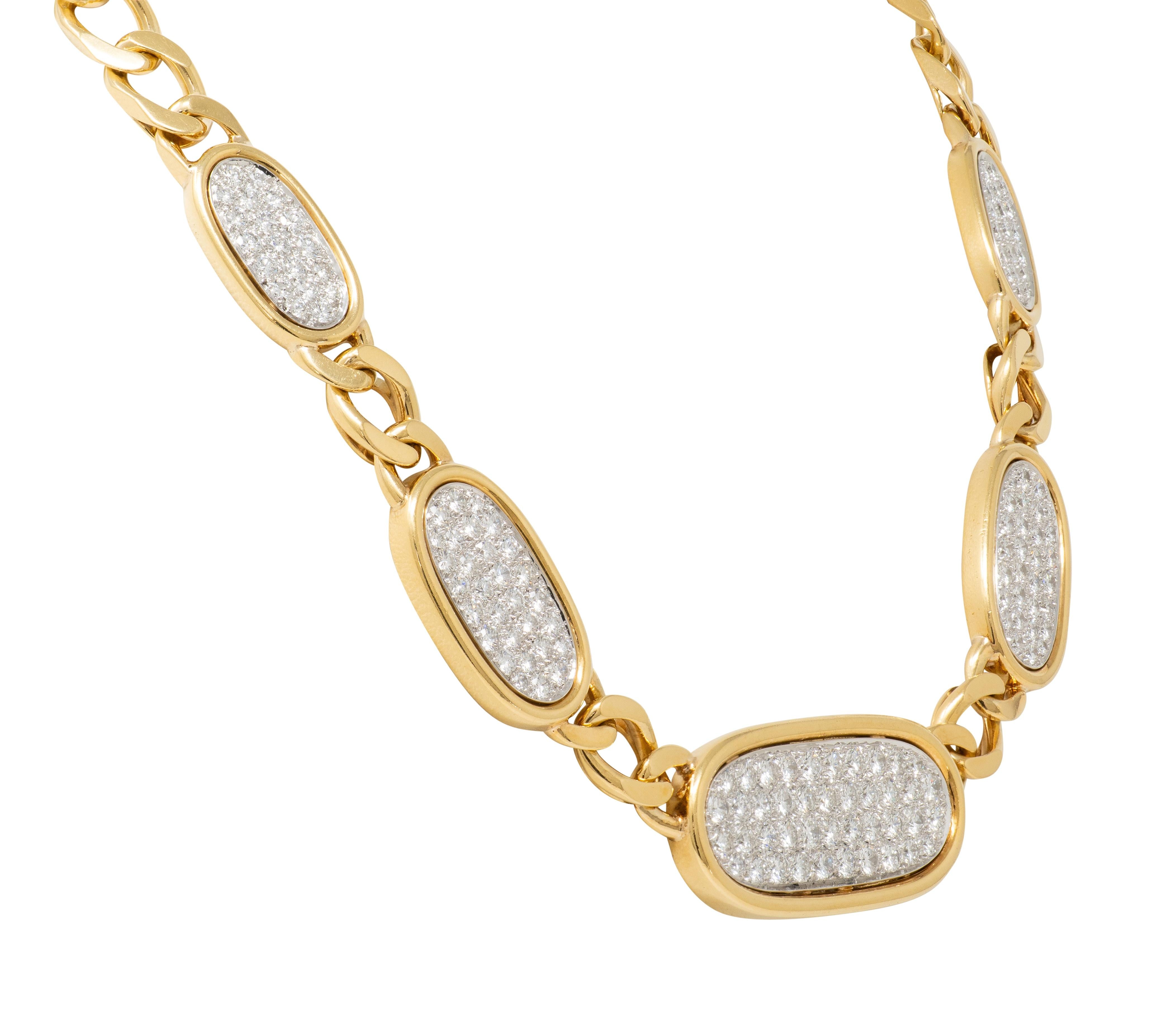 David Webb 1980's Diamond 18K Yellow Gold Platinum Vintage Pavé Station Necklace