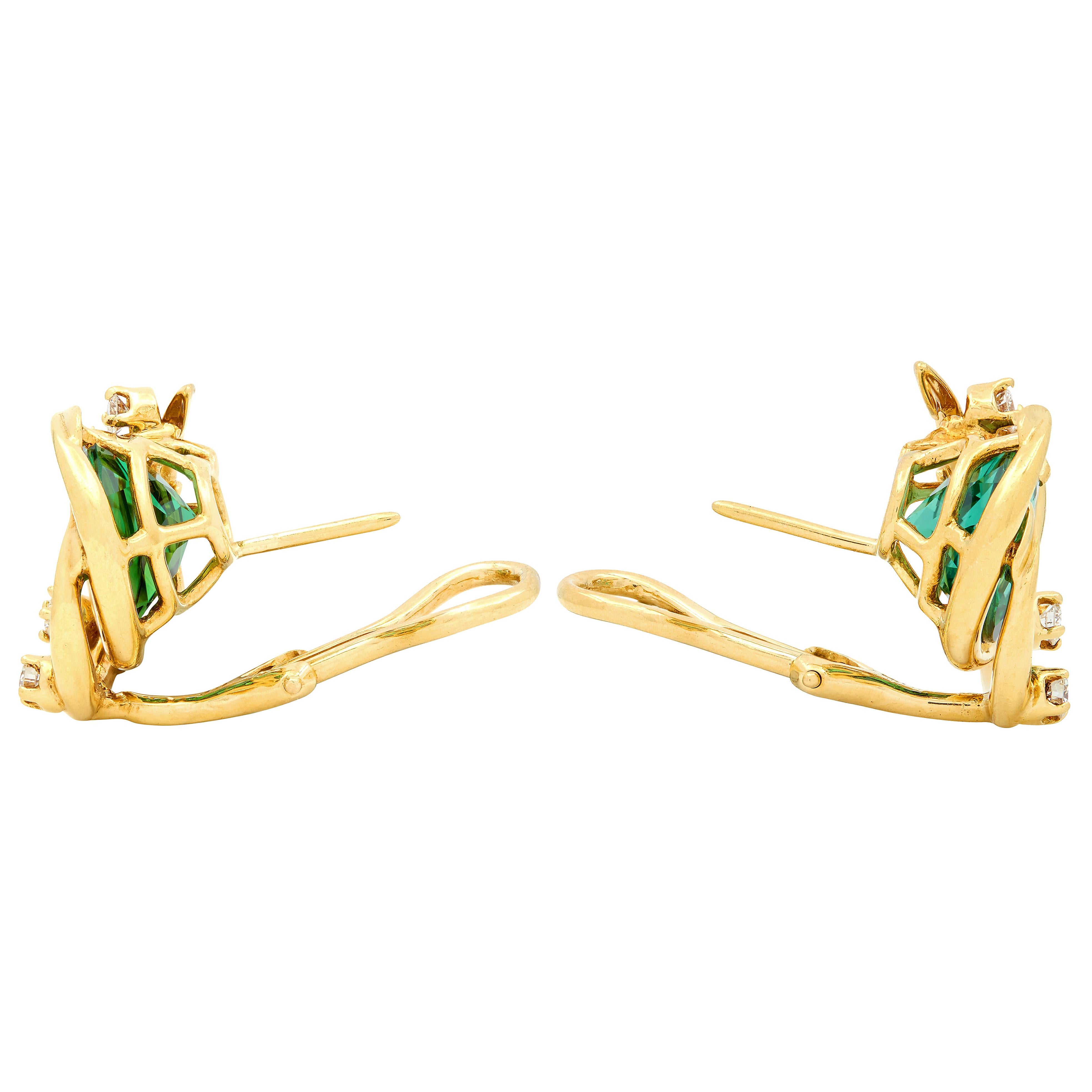 Tiffany & Co. 2000's Tourmaline Diamond 18K Gold Contemporary Swirl Earrings