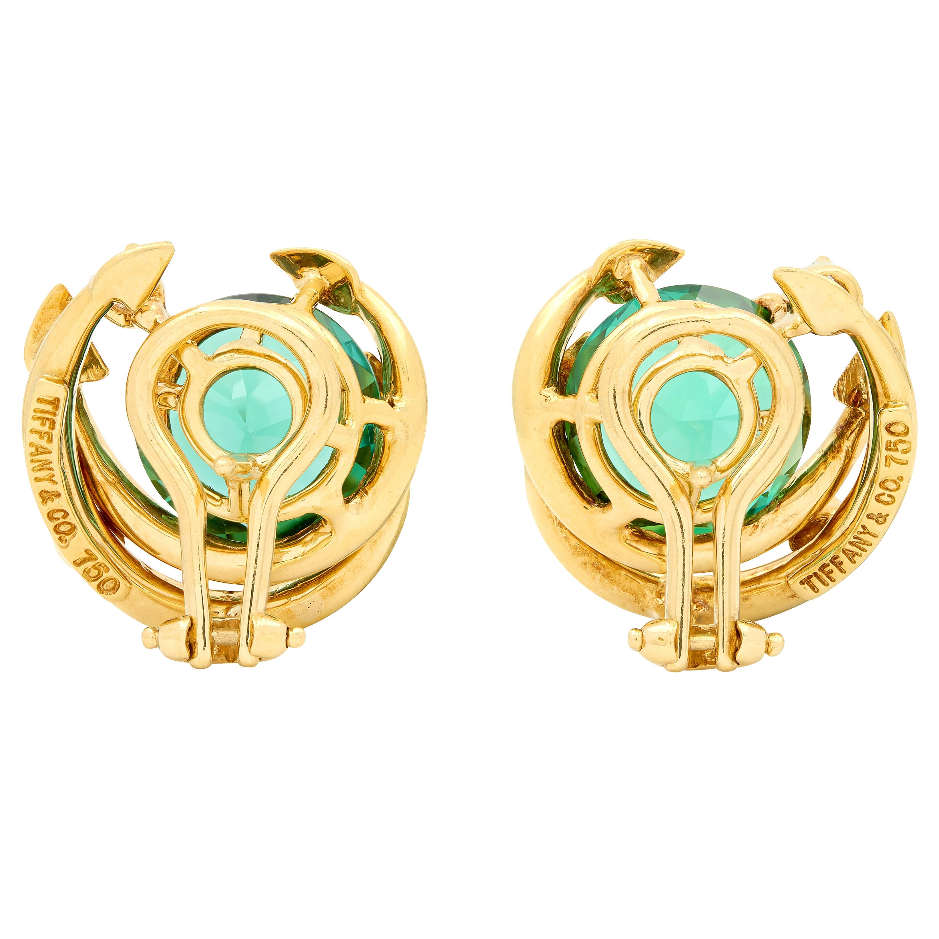 Tiffany & Co. 2000's Tourmaline Diamond 18K Gold Contemporary Swirl Earrings