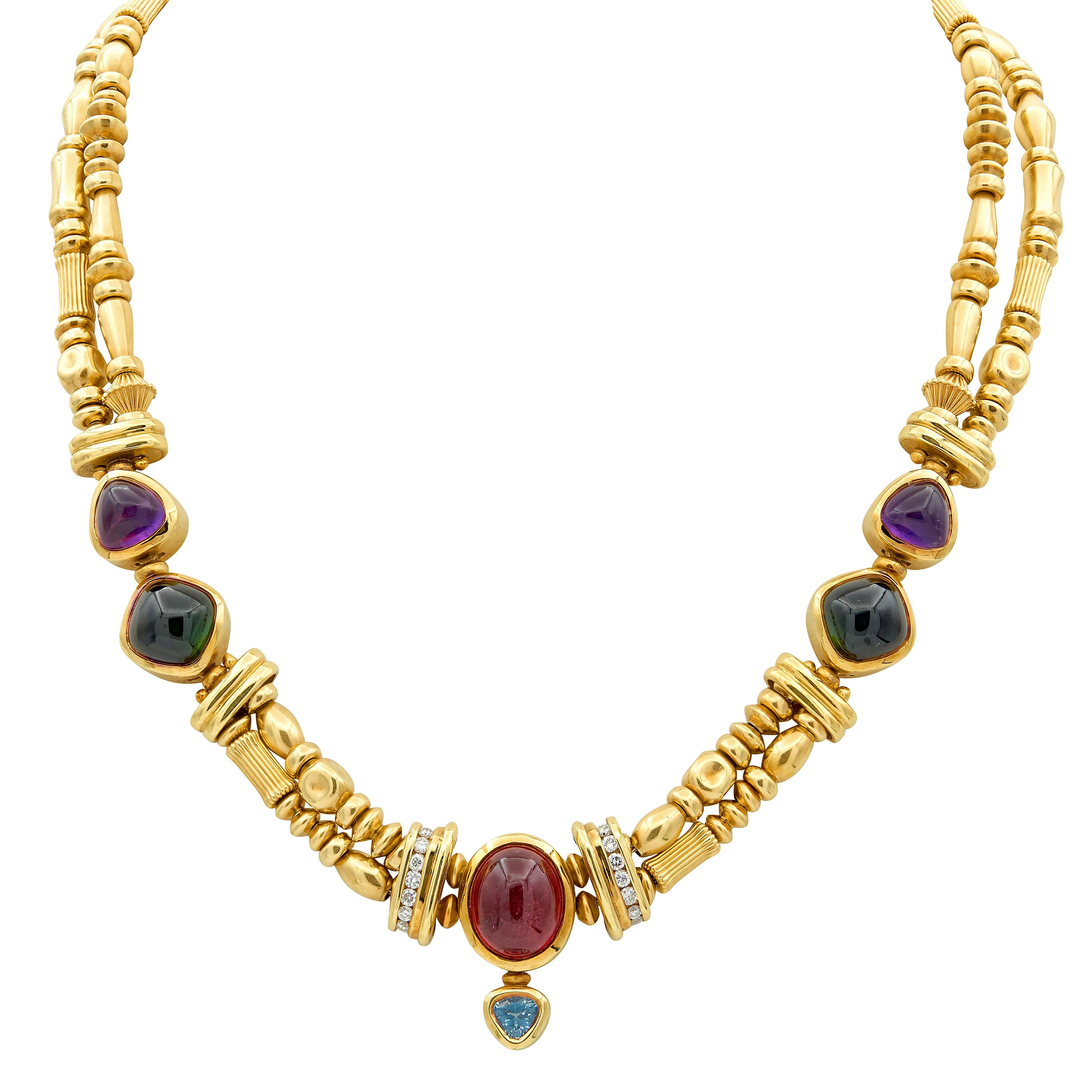 SeidenGang 1990's Diamond Multi-Gem 18K Gold Vintage Multi-Strand Necklace