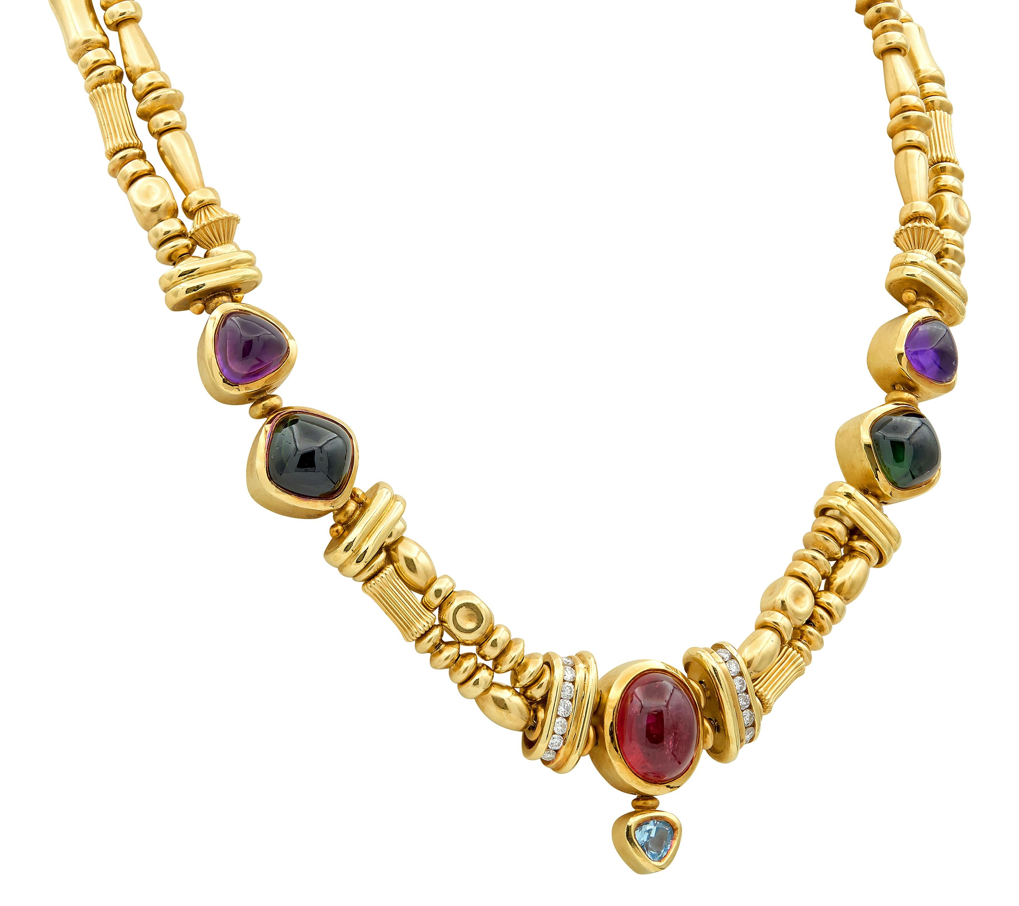 SeidenGang 1990's Diamond Multi-Gem 18K Gold Vintage Multi-Strand Necklace