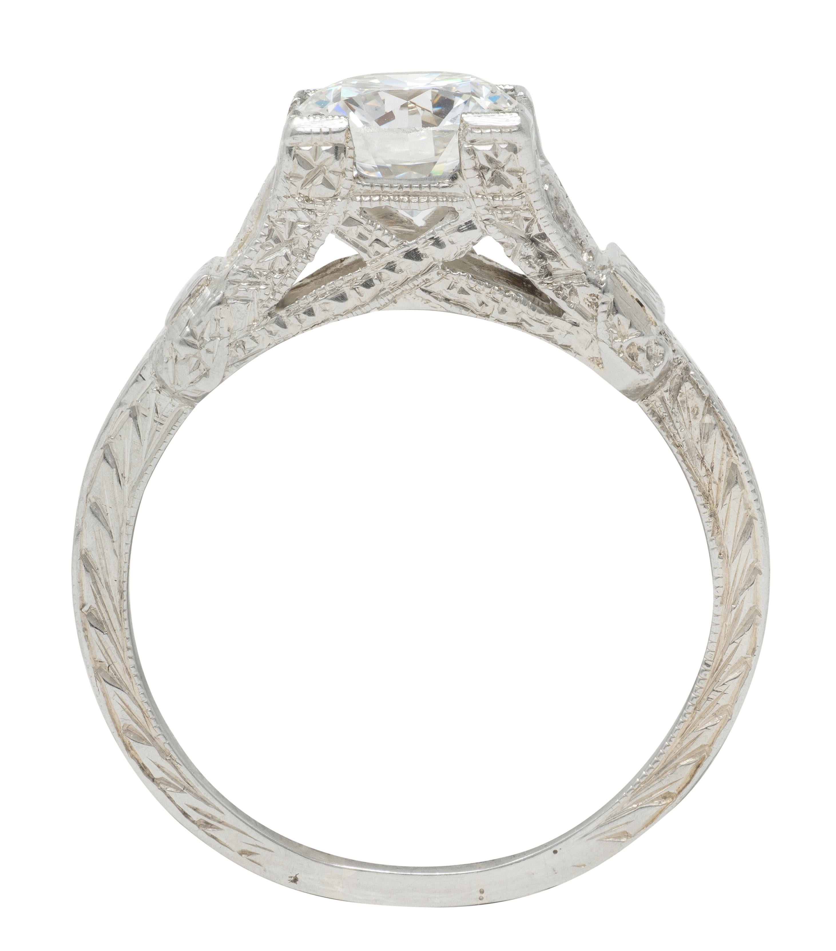 Art Deco 1.16 CTW Diamond 18K Gold Vintage Orange Blossom Engagement Ring