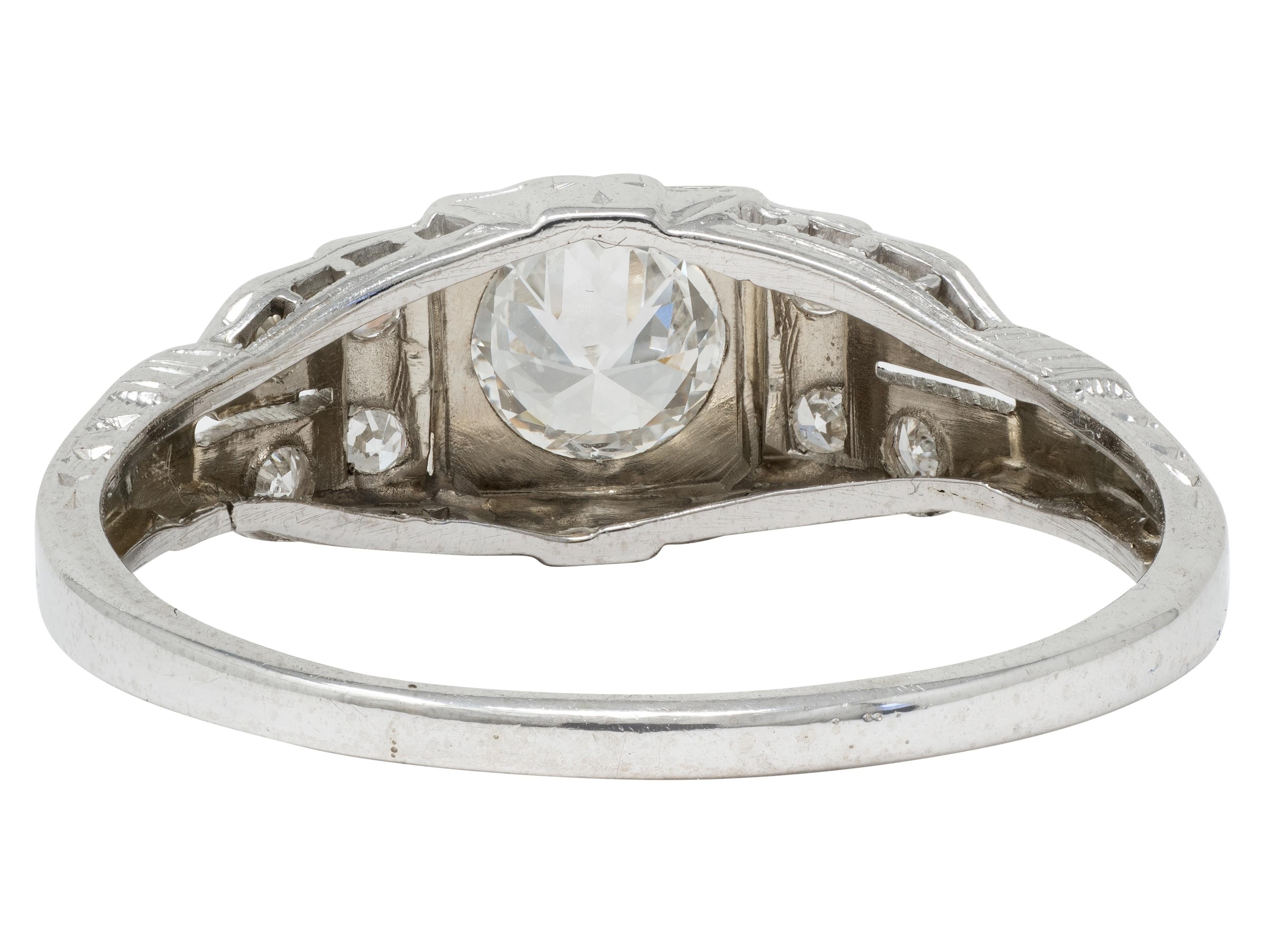 Art Deco Old European Cut Diamond 18 Karat Gold Vintage Stepped Engagement Ring