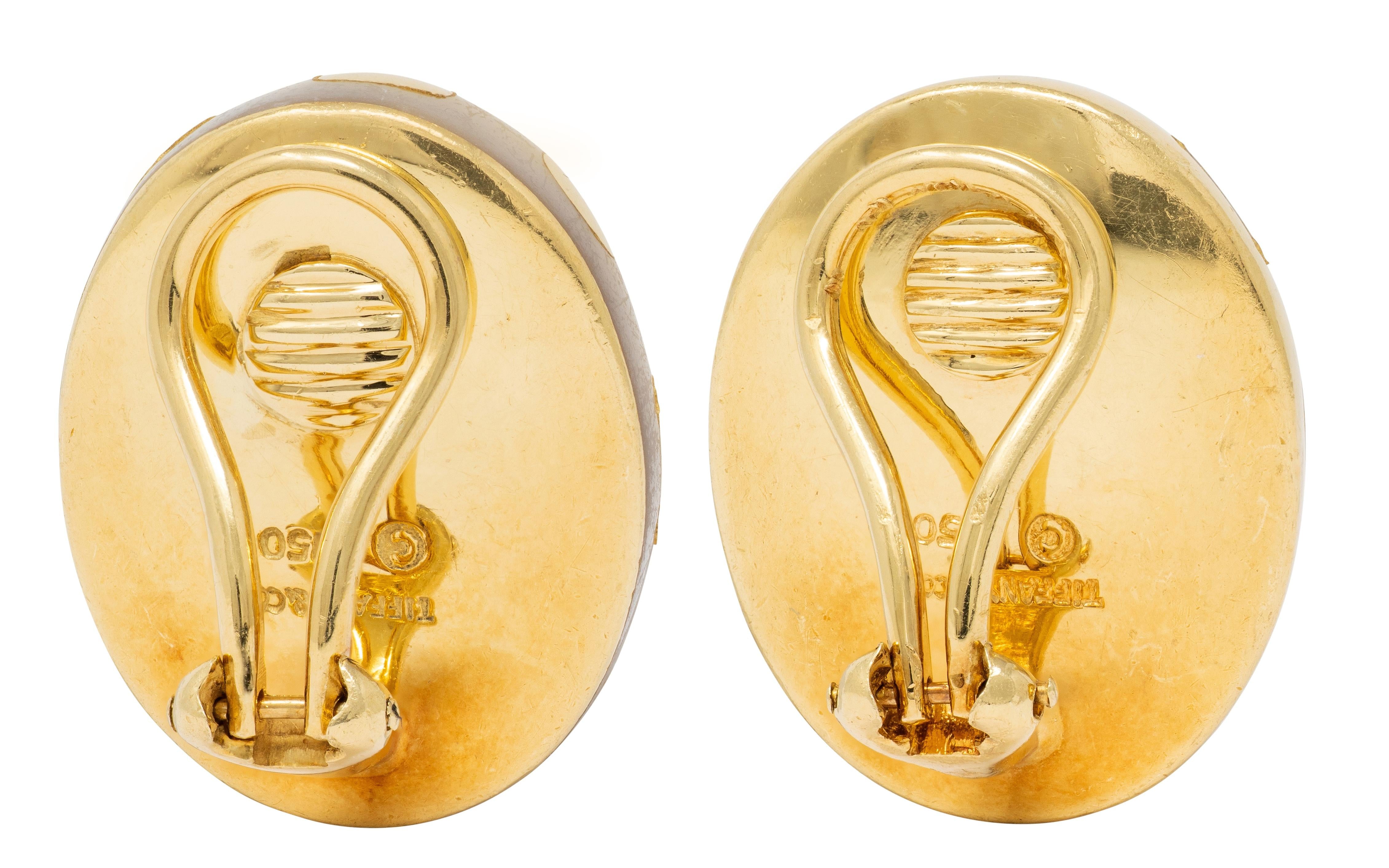 Tiffany & Co. Mother-Of-Pearl 18K Vintage Positive Negative Ear-Clip Earrings