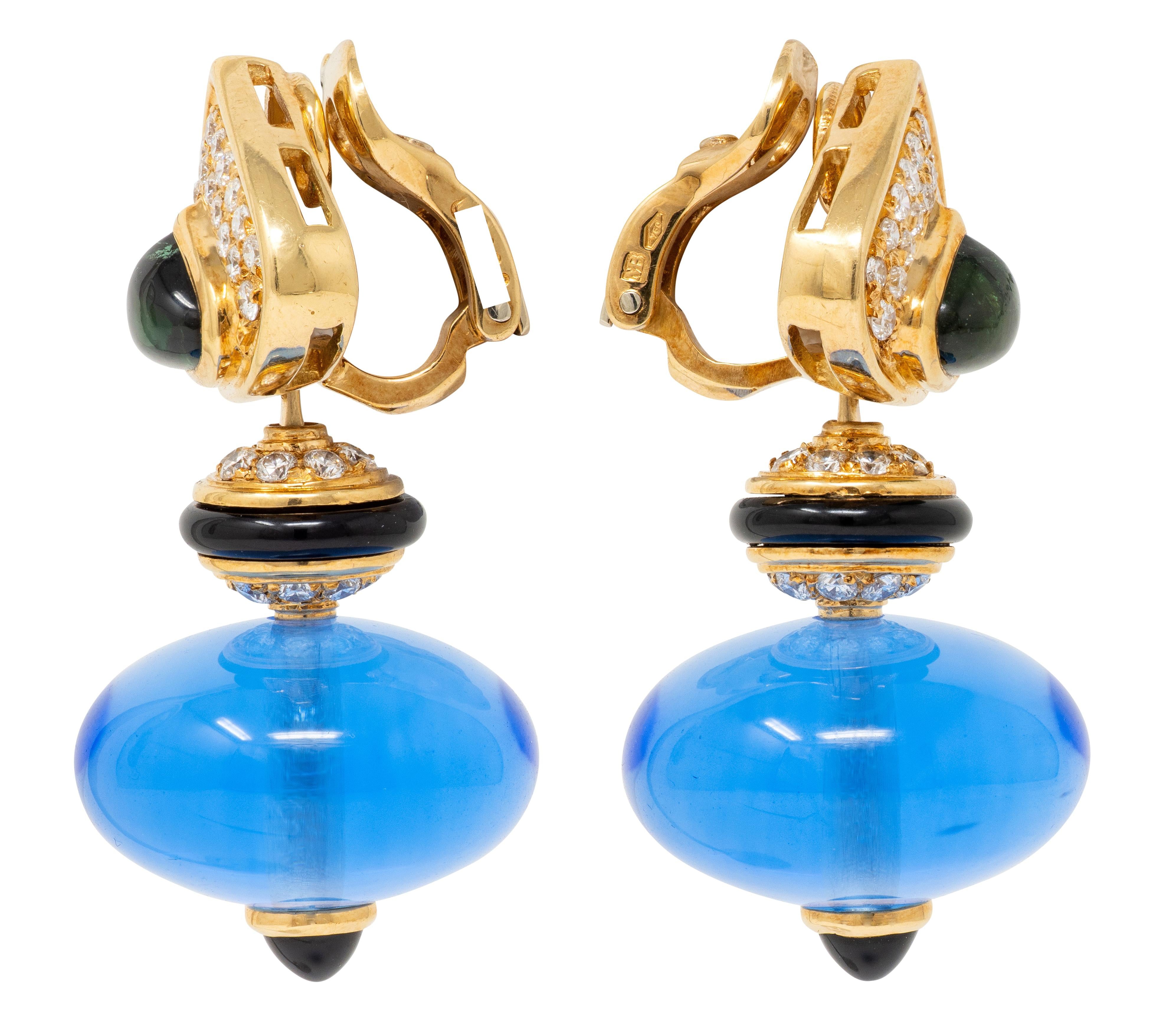 Marina B. Multi-Gem 18K Gold Vintage Interchangeable Pneu Drop Ear-Clip Earrings