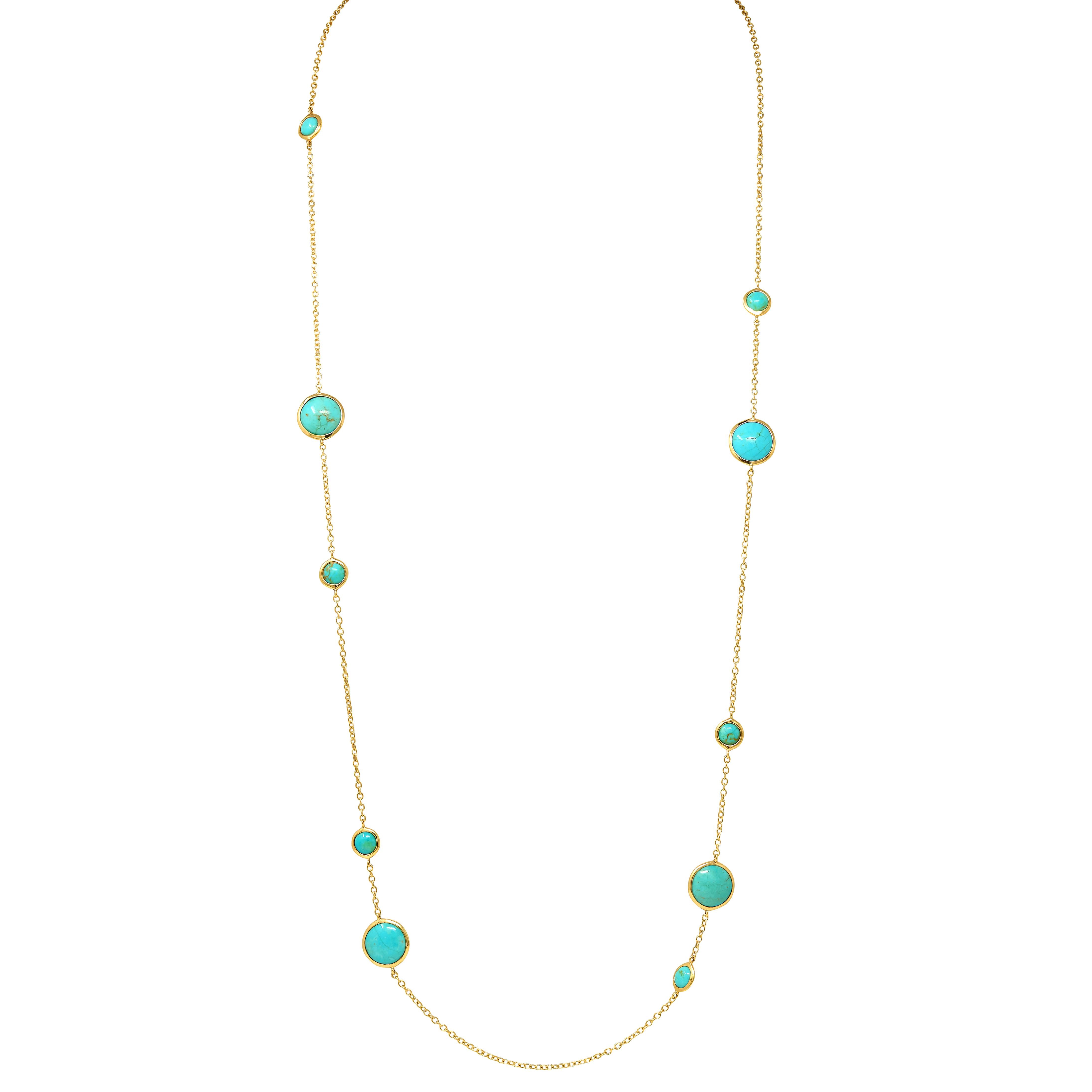 Ippolita 2000's Turquoise 18 Karat Yellow Gold Station Necklace