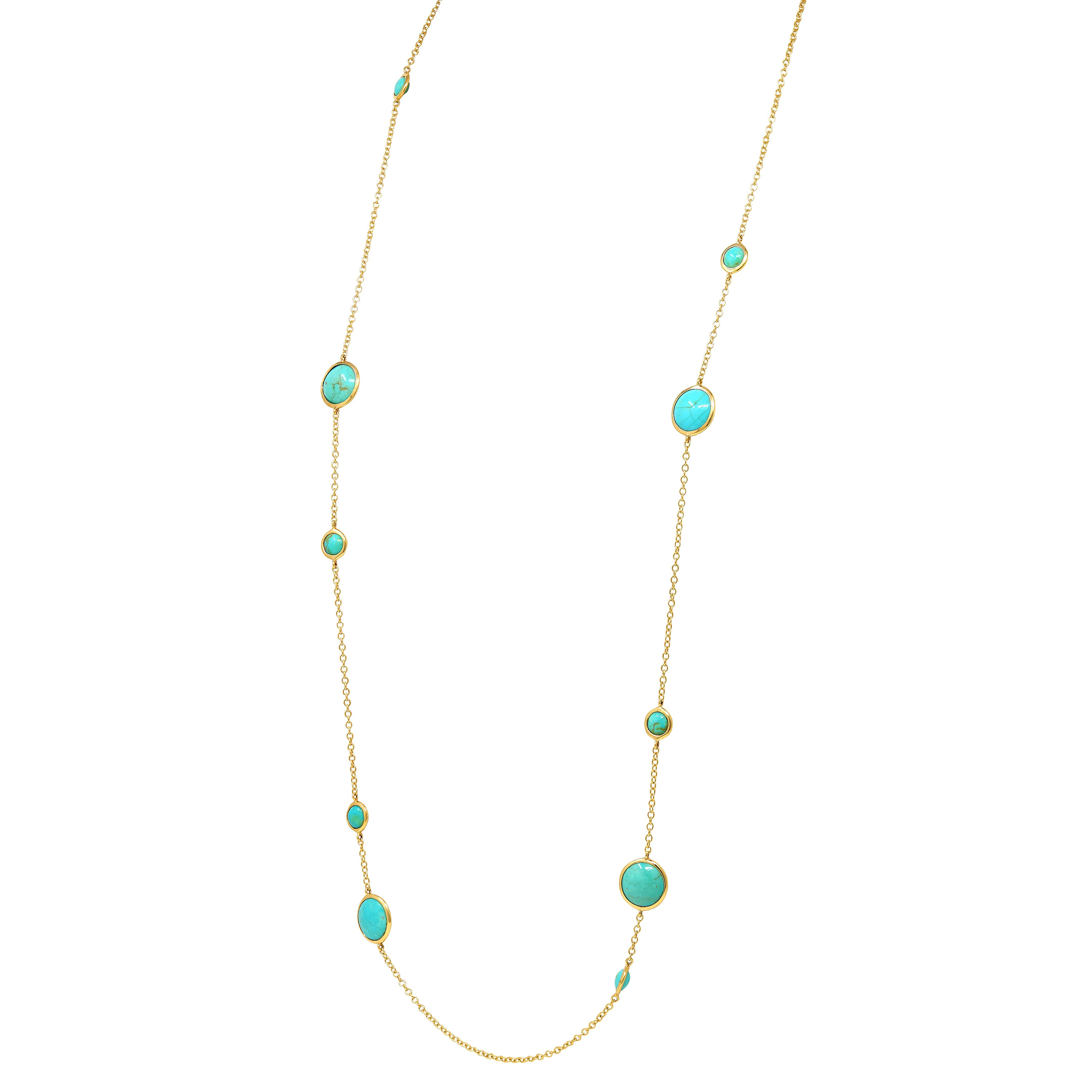 Ippolita 2000's Turquoise 18 Karat Yellow Gold Station Necklace