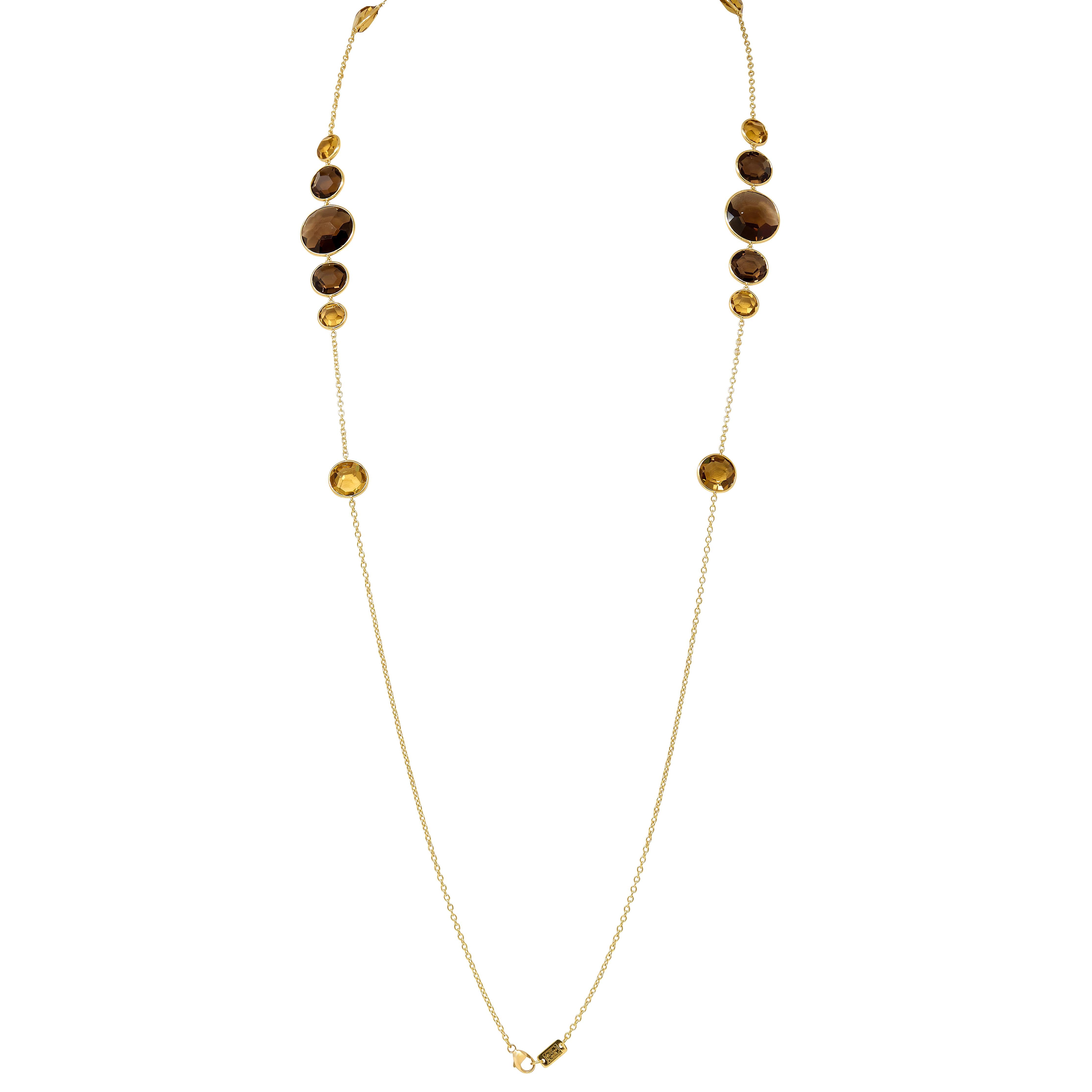 Ippolita 2000's Smoky Quartz Citrine 18K Yellow Gold Station Necklace