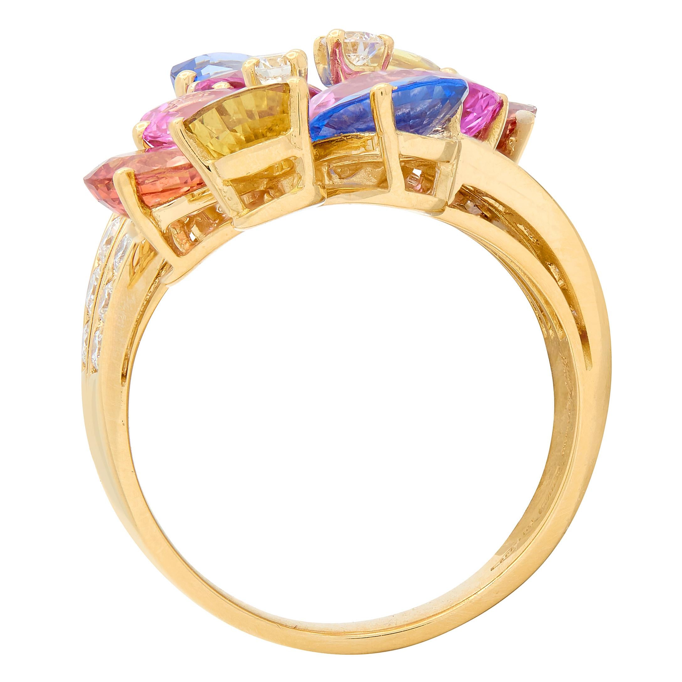 Bulgari 17.26 CTW Diamond Sapphire Flower 18K Yellow Gold Floral Bypass Ring