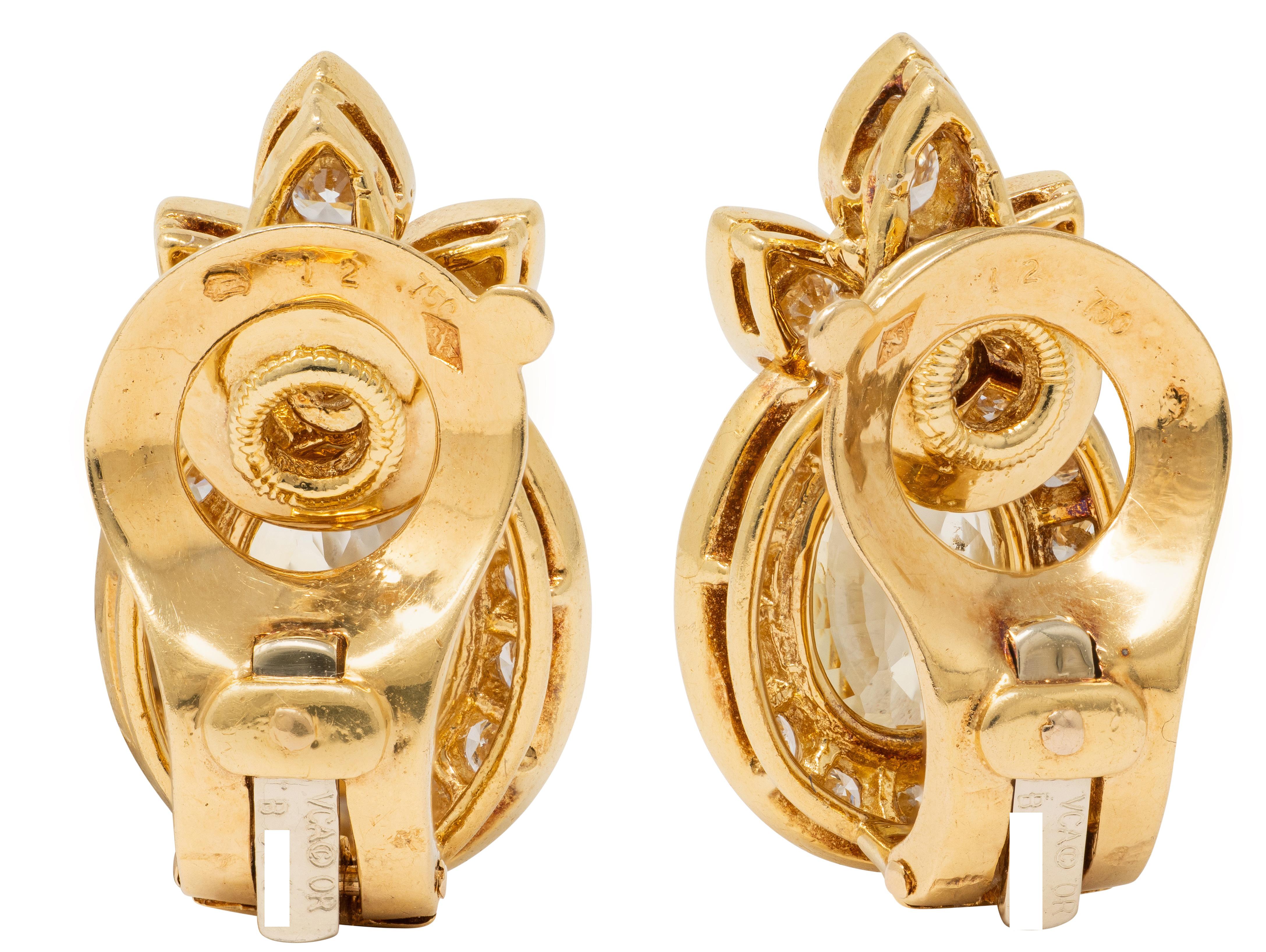 Van Cleef & Arpels Diamond Sapphire 18K Gold Vintage Cluster Ear-Clip Earrings