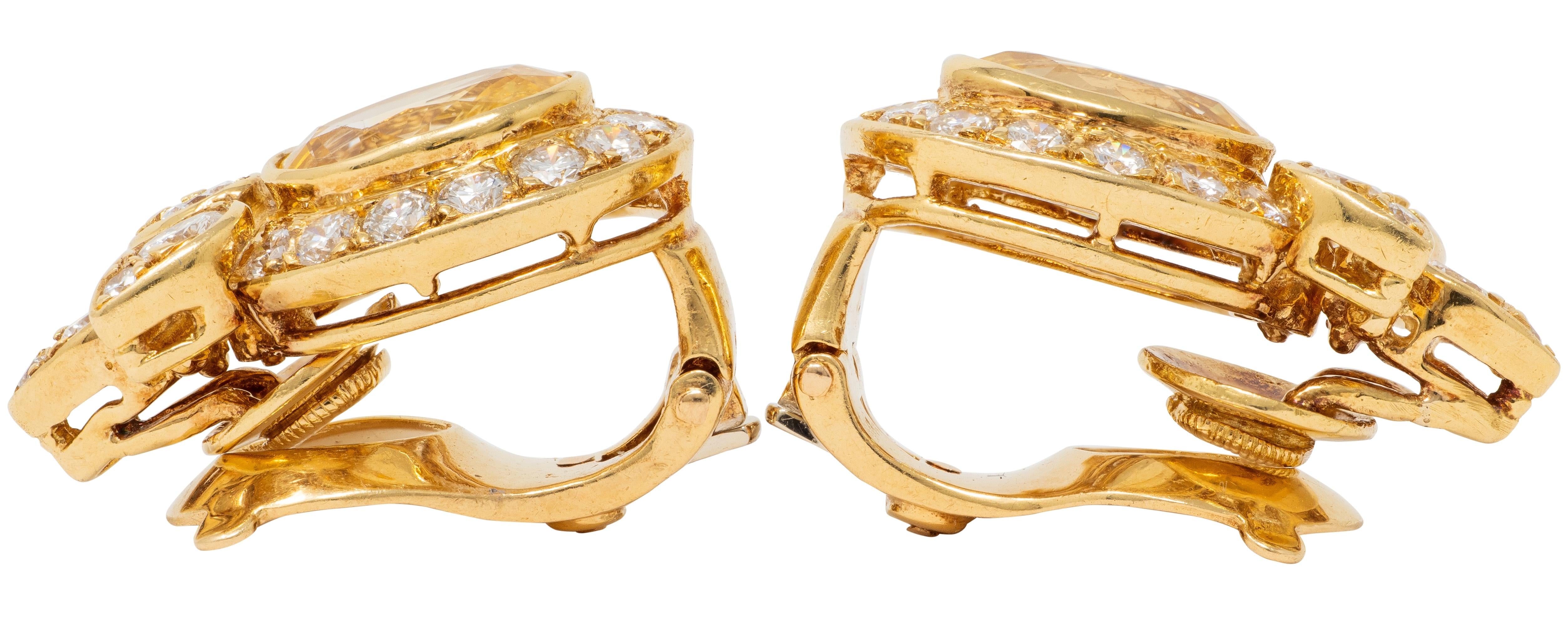 Van Cleef & Arpels Diamond Sapphire 18K Gold Vintage Cluster Ear-Clip Earrings