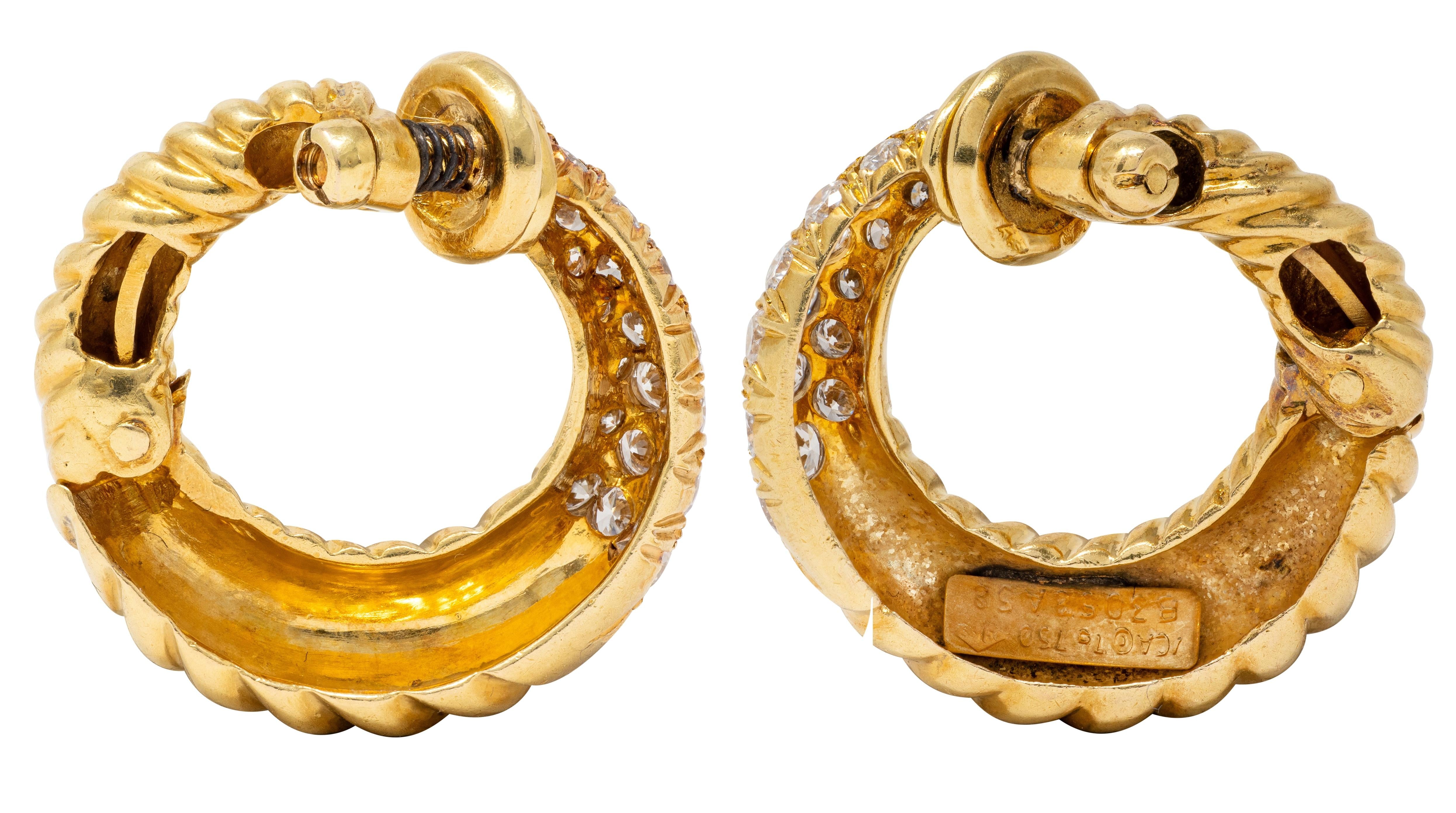Van Cleef & Arpels 1975 Diamond 18K Gold Vintage Twisted Hoop Ear-Clip Earrings