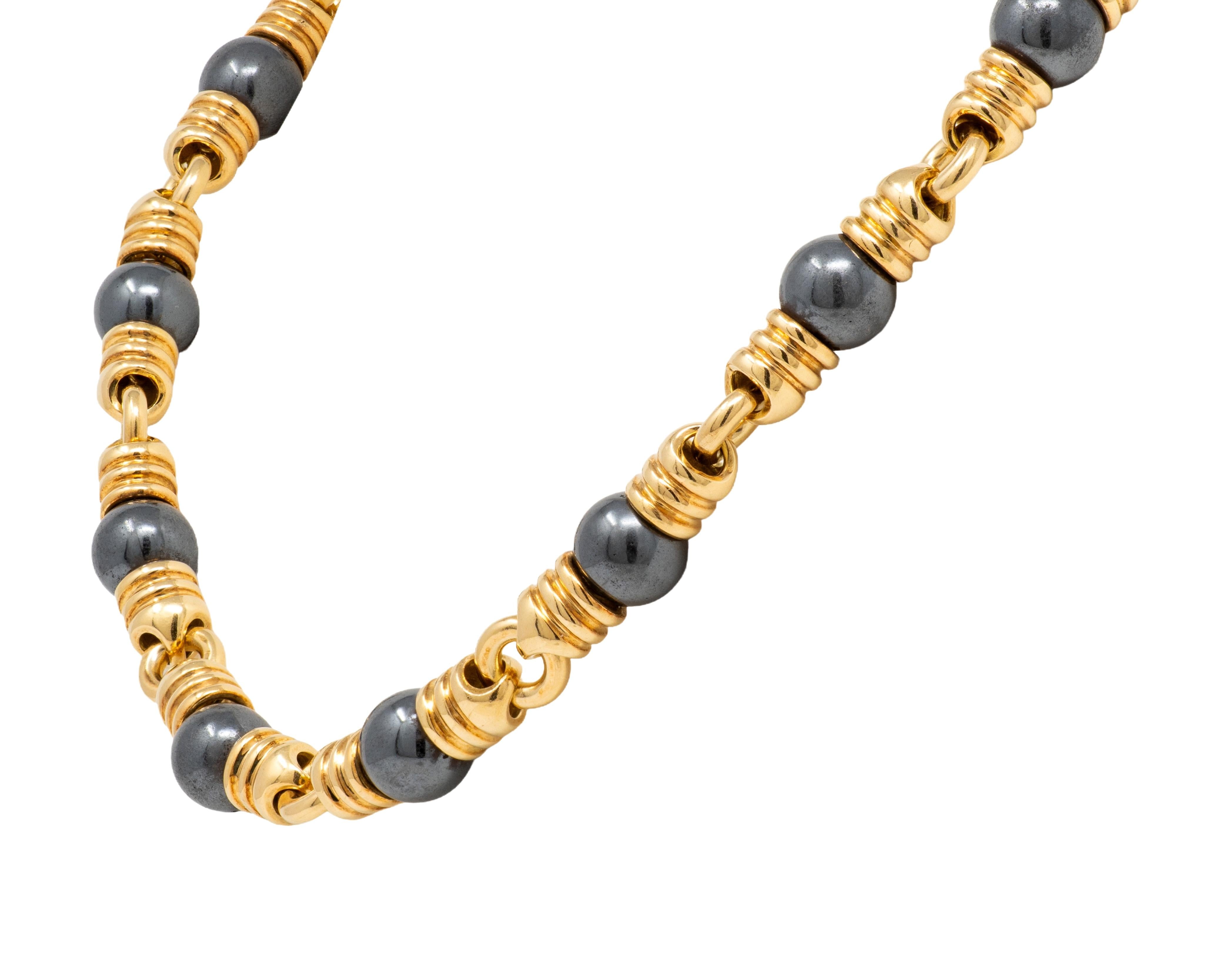 Bvlgari 1980's Hematite 18 Karat Yellow Gold Vintage Necklace