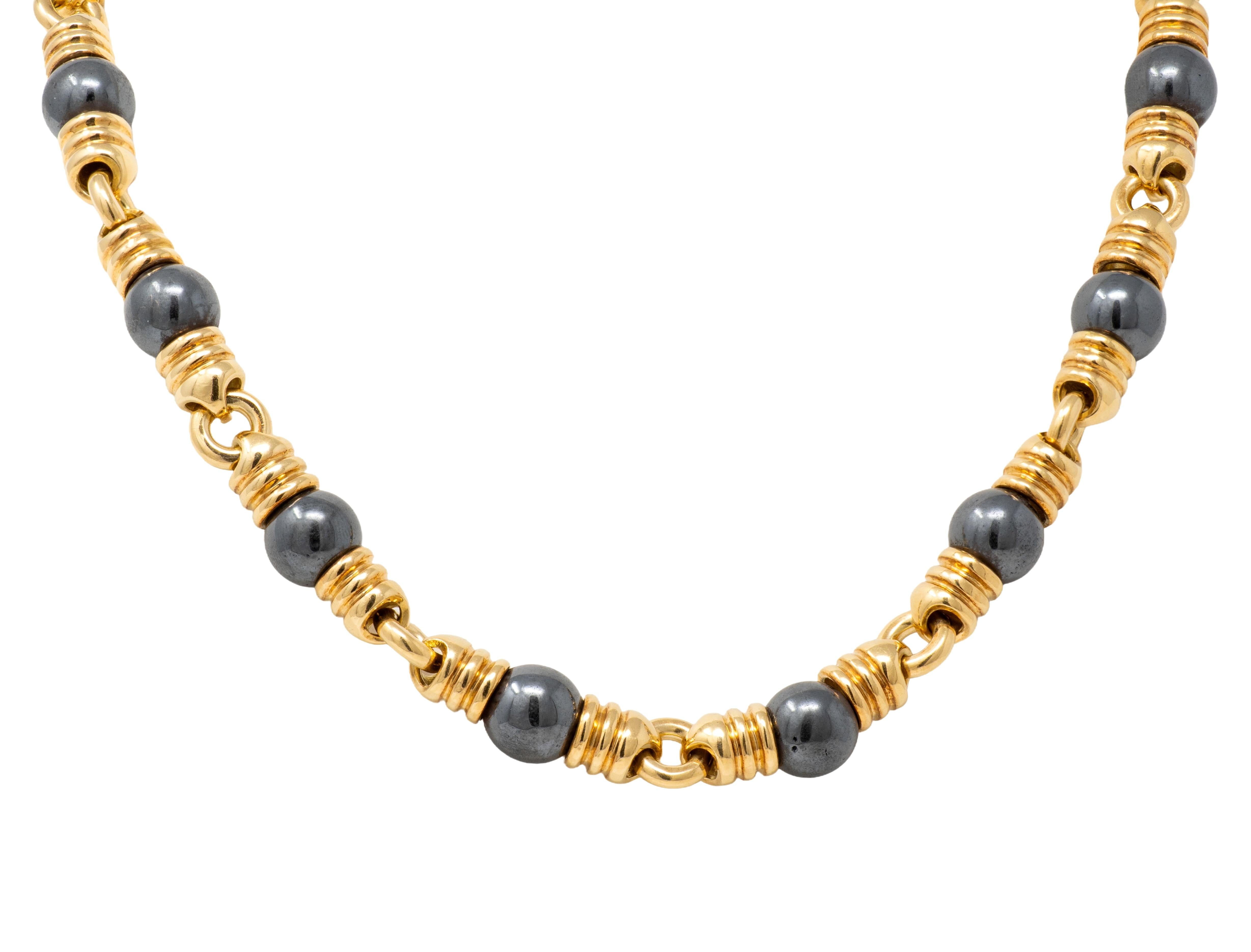 Bvlgari 1980's Hematite 18 Karat Yellow Gold Vintage Necklace