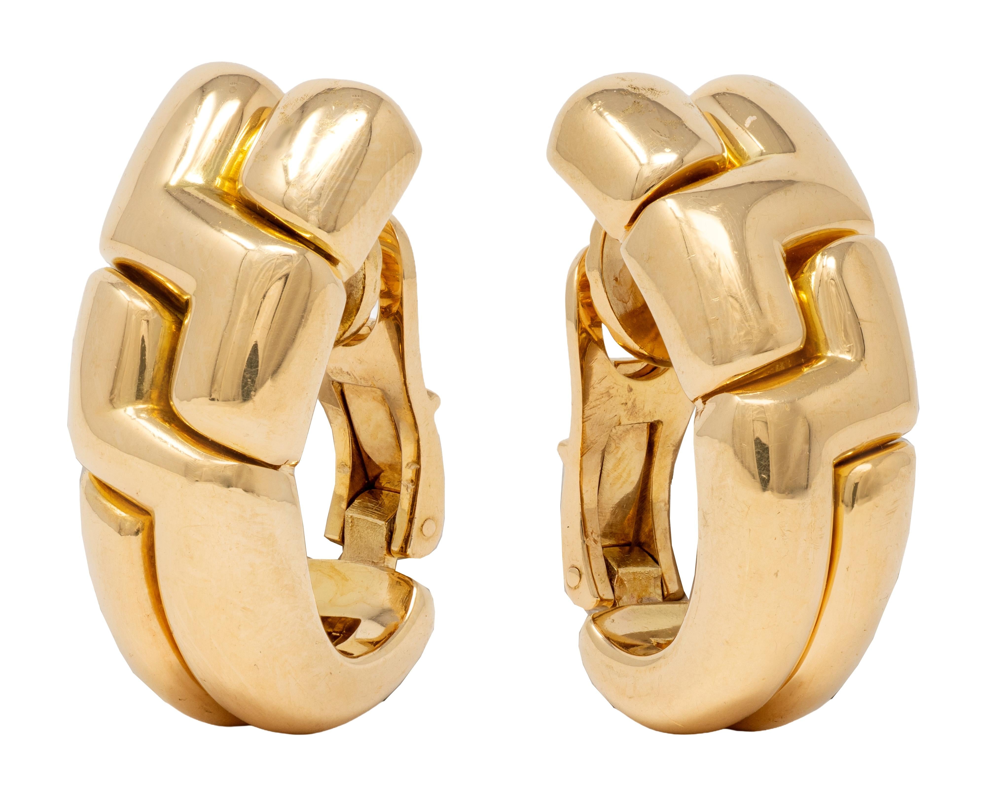 Bulgari 1990's 18 Karat Yellow Gold Vintage Geometric J-Hoop Earrings