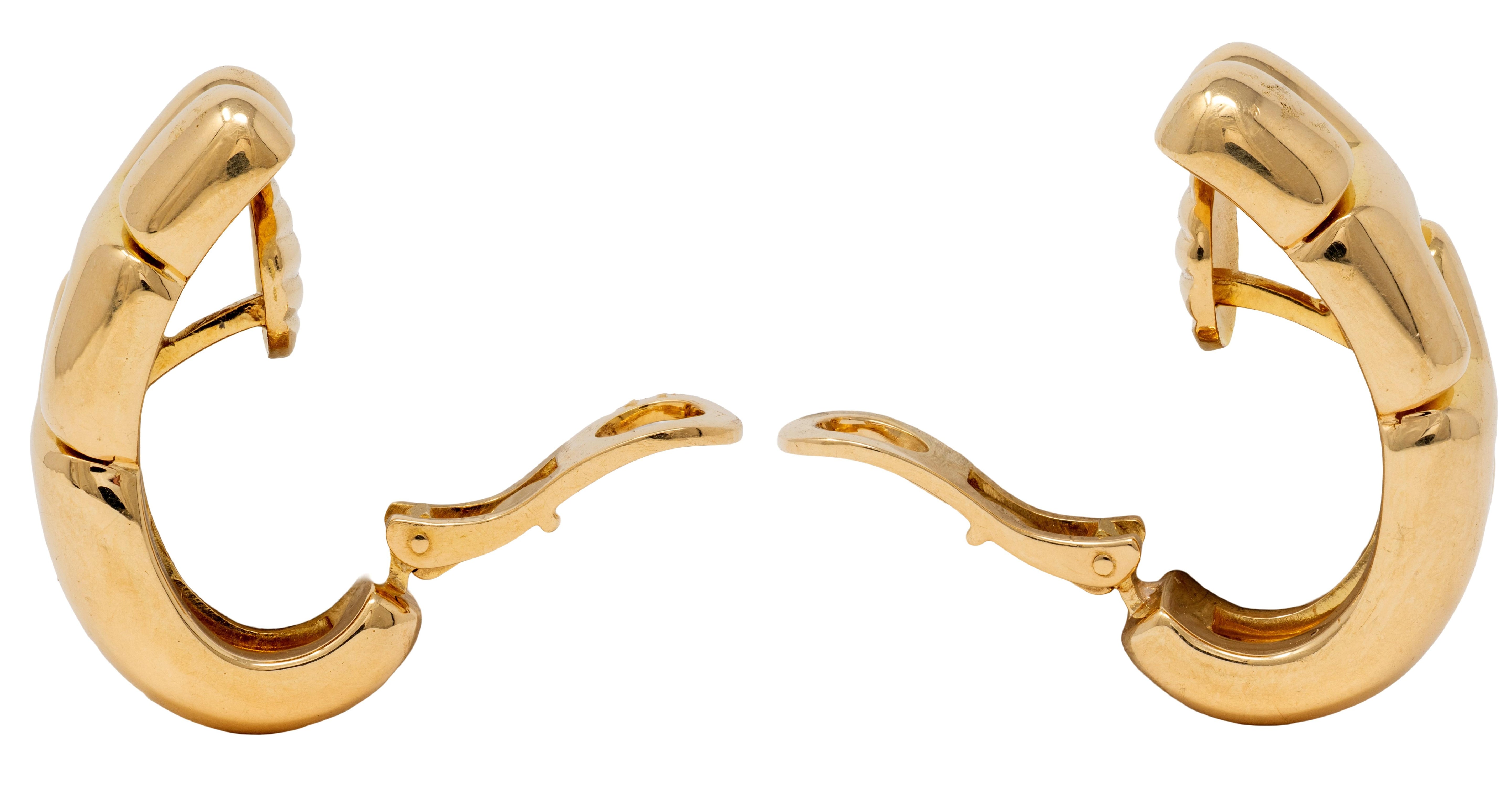 Bulgari 1990's 18 Karat Yellow Gold Vintage Geometric J-Hoop Earrings
